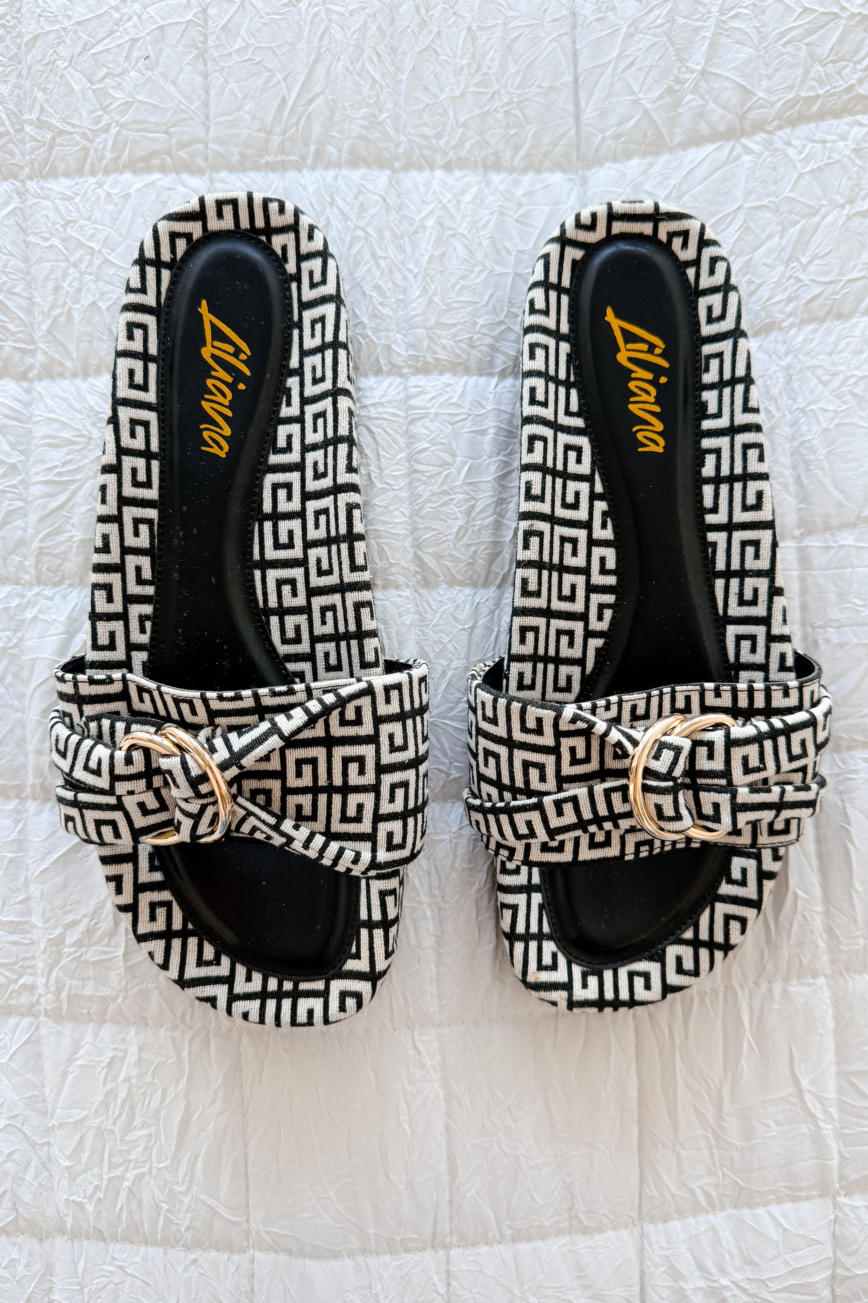 Meandering The Boardwalk Slip On Sandals (Black/White)-The Formal Wear