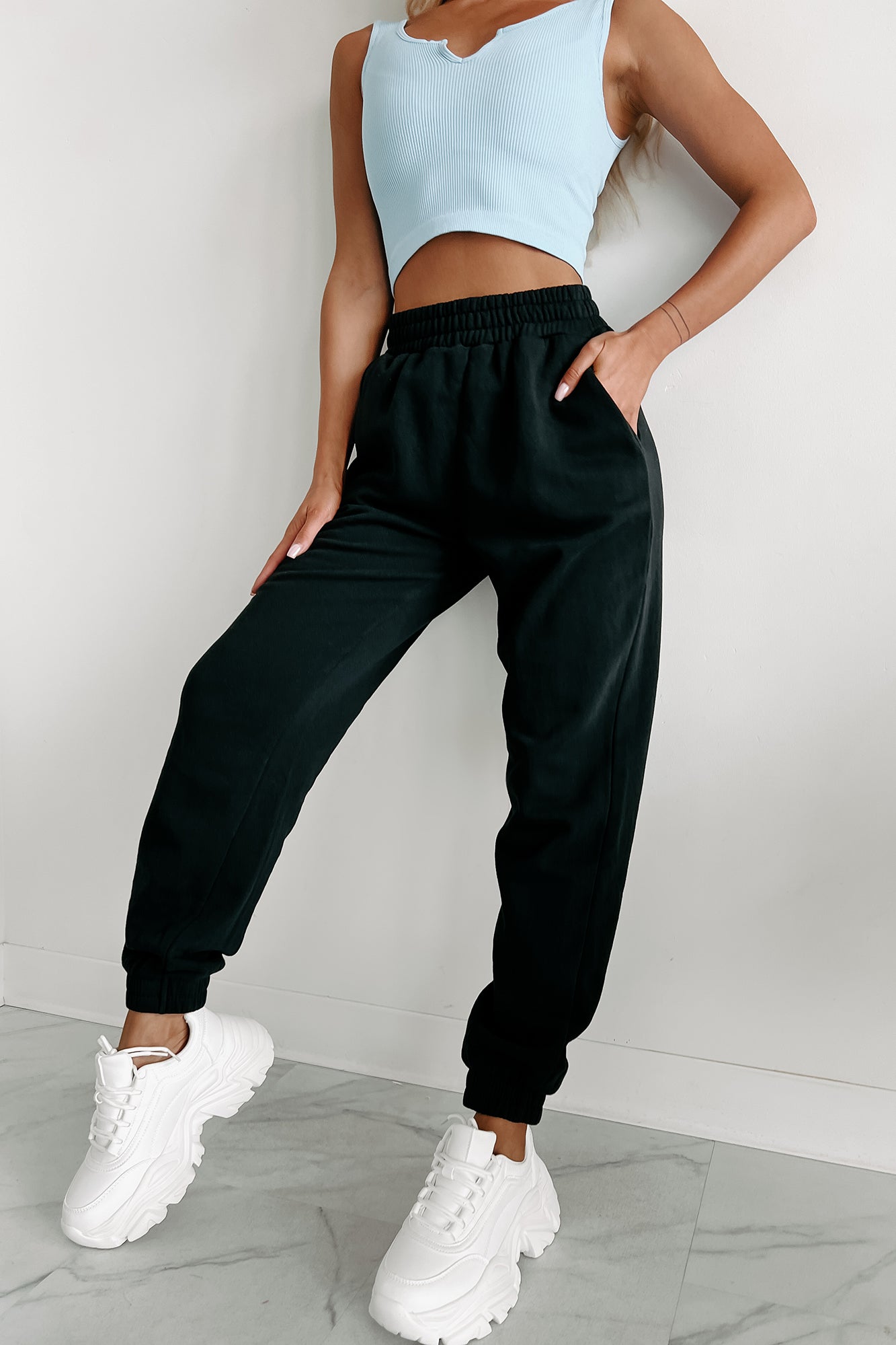 Damaris Fleece Jogger Sweatpants (Black)-The Formal Wear