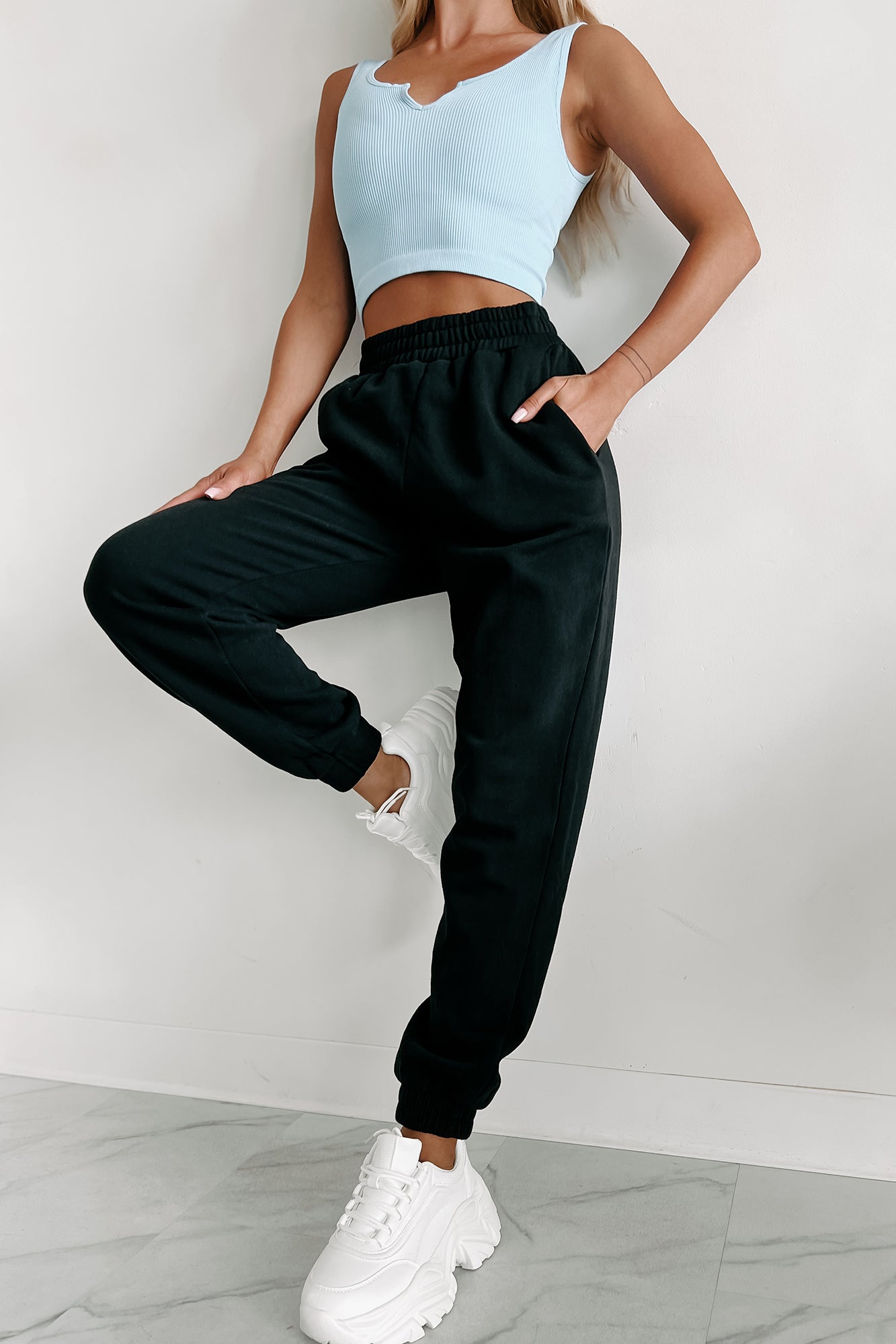 Damaris Fleece Jogger Sweatpants (Black)-The Formal Wear