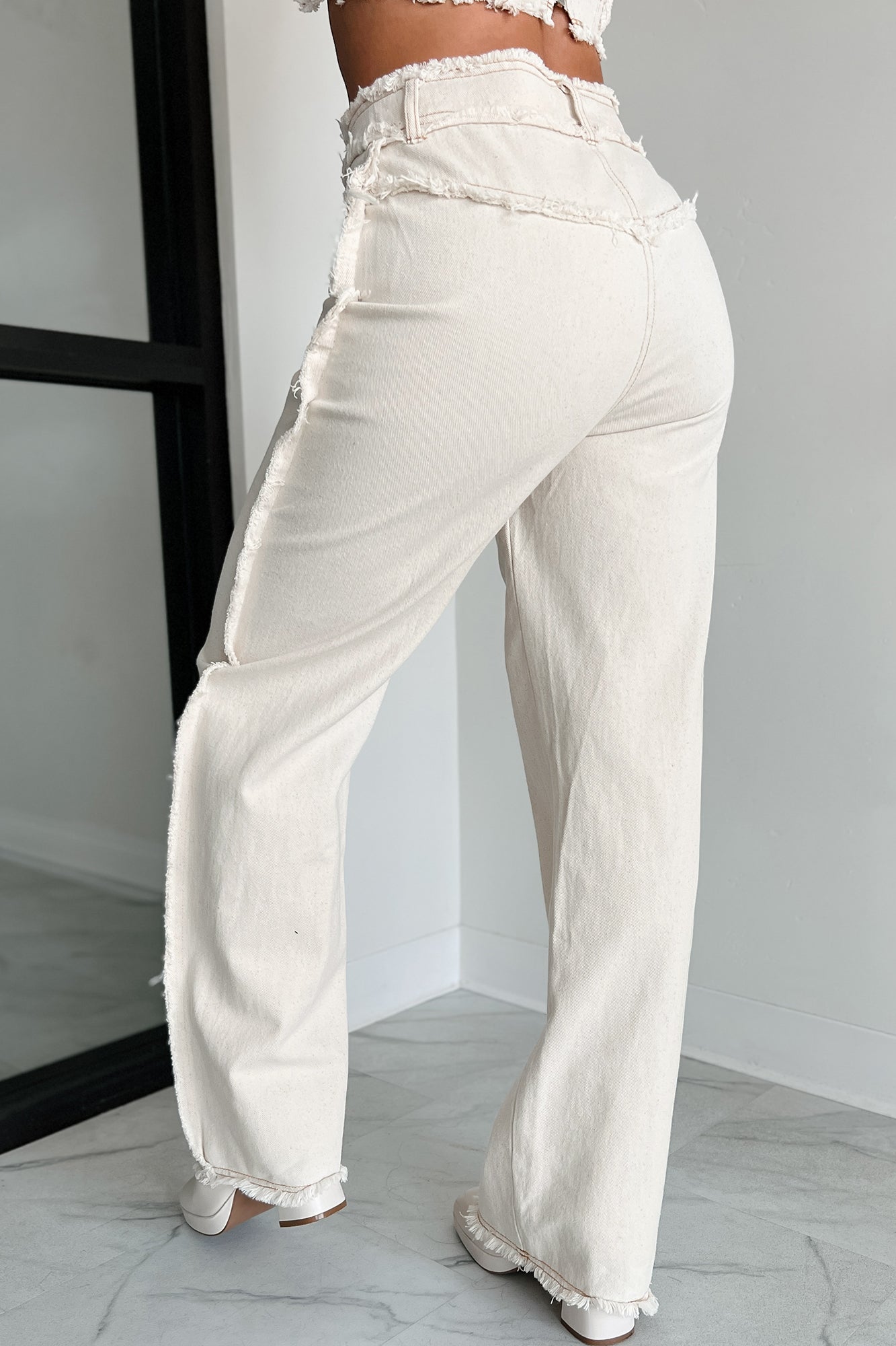 Roswell Frayed Seam Wide Leg Jeans (Off White Denim)-The Formal Wear