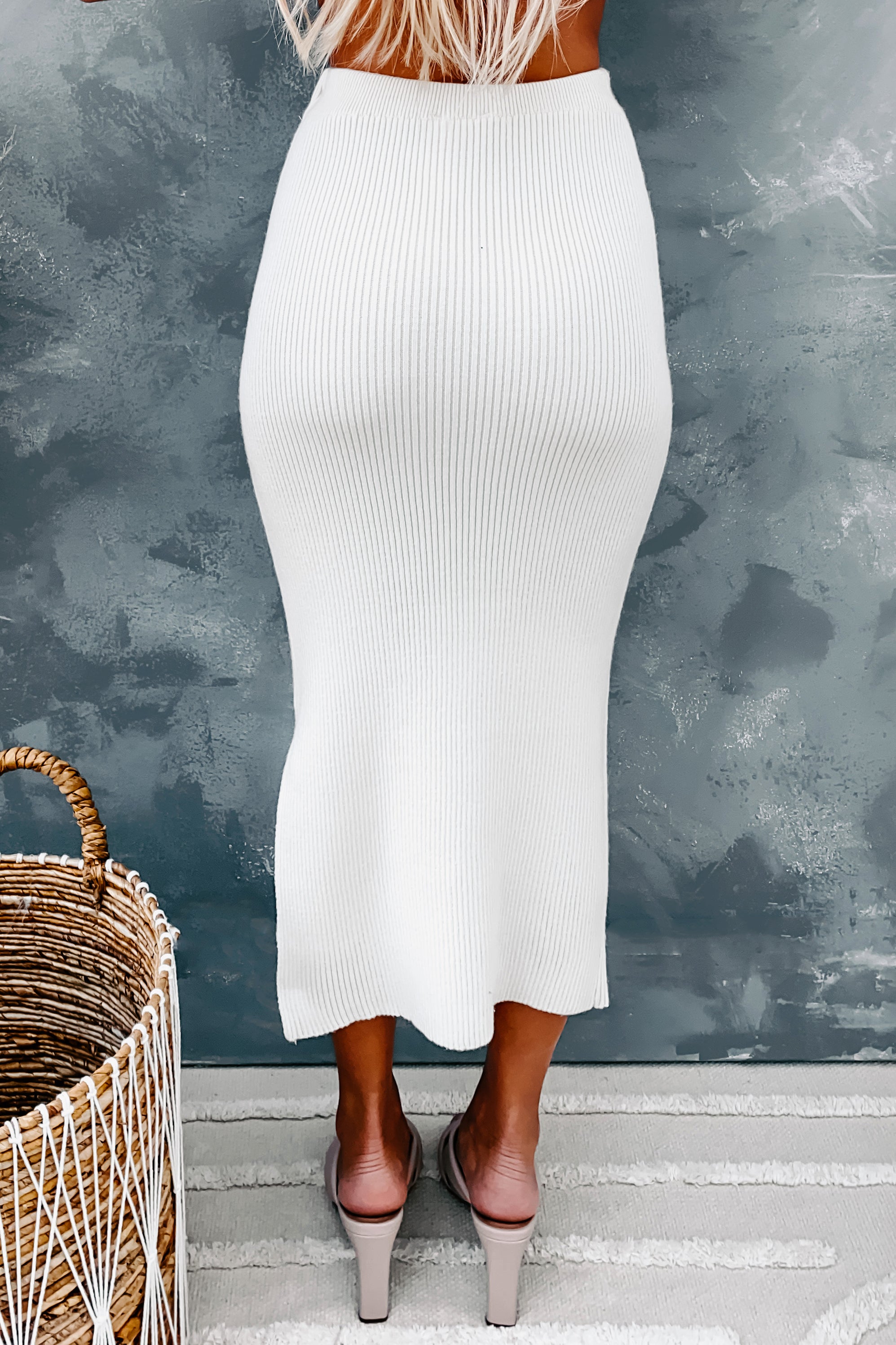 Around The City Sweater Knit Midi Skirt (Whip Cream)-The Formal Wear