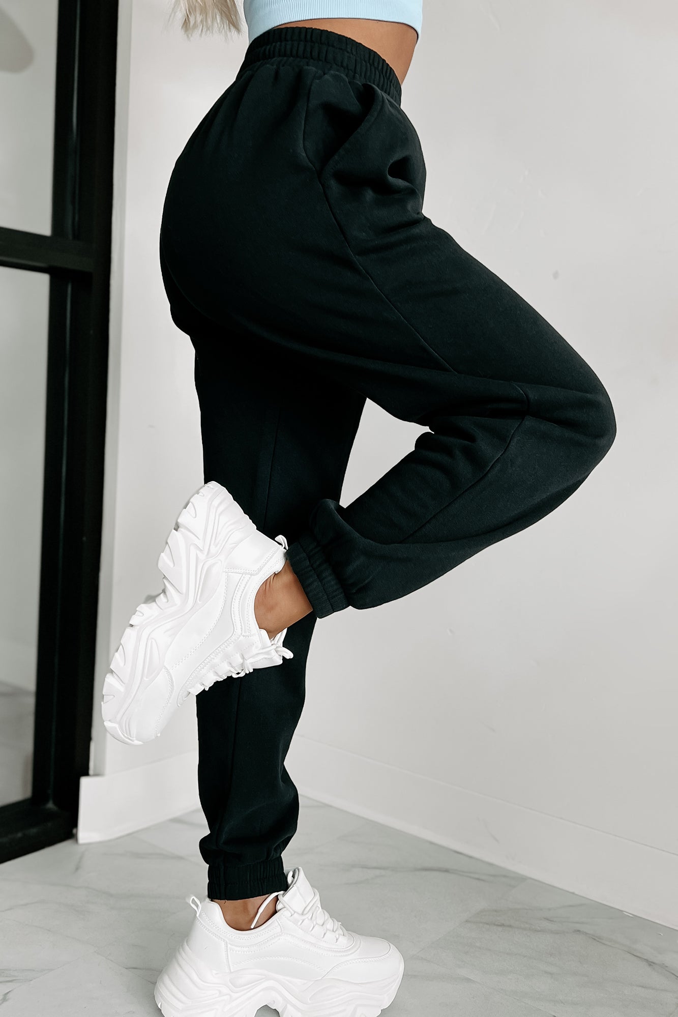 Damaris Fleece Jogger Sweatpants (Black)-The Formal Wear