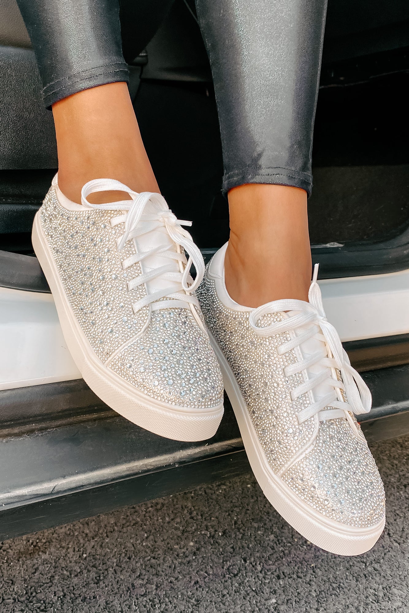 Dazzling Days Rhinestone Sneakers (White)-The Formal Wear