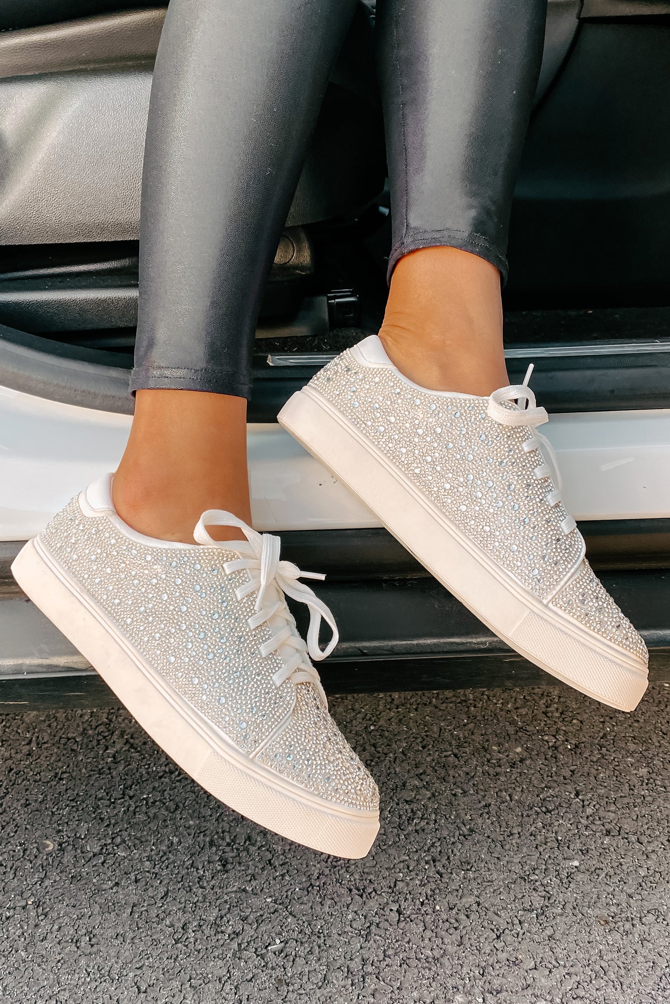 Dazzling Days Rhinestone Sneakers (White)-The Formal Wear