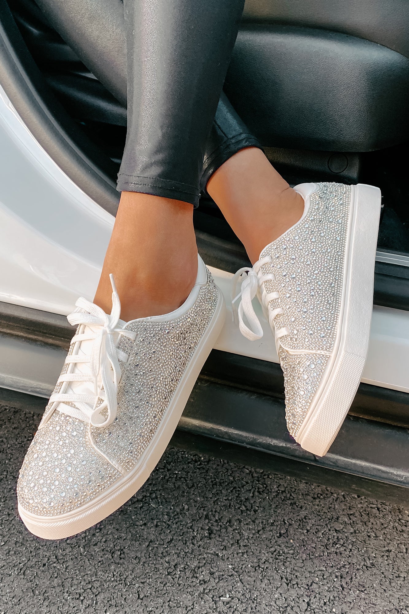 Dazzling Days Rhinestone Sneakers (White)-The Formal Wear