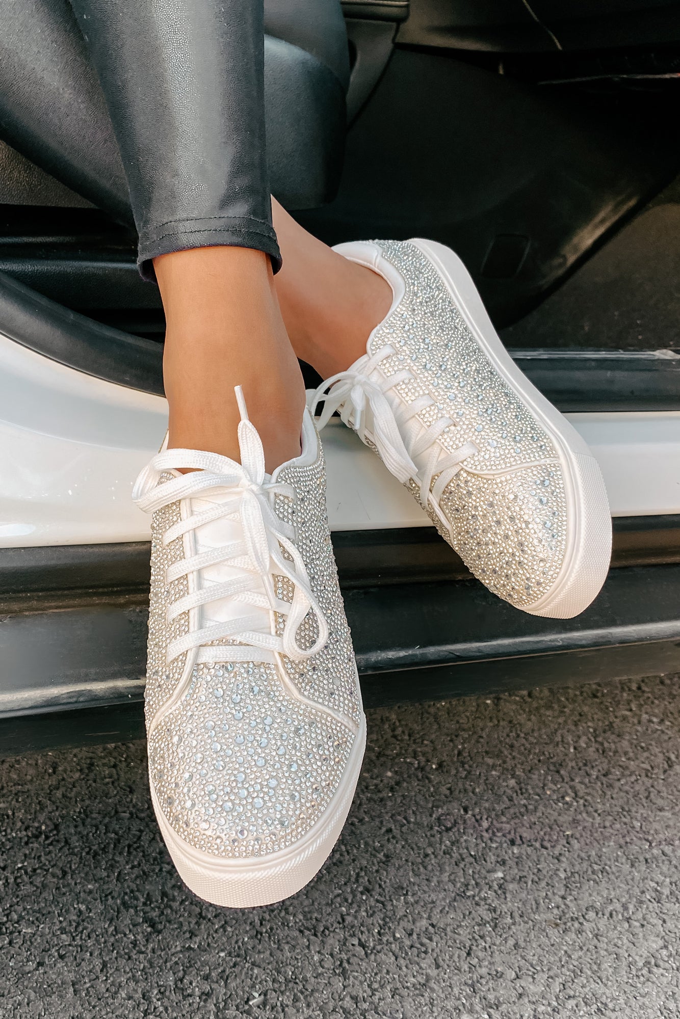 Dazzling Days Rhinestone Sneakers (White)-The Formal Wear