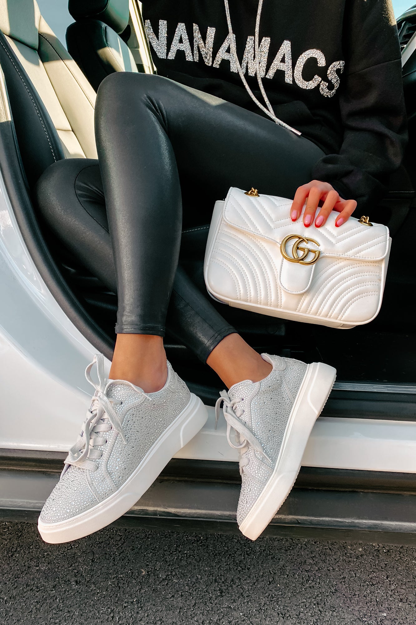 Moment In The Spotlight Madden Girl Lace-Up Rhinestone Sneakers (Grey)-The Formal Wear