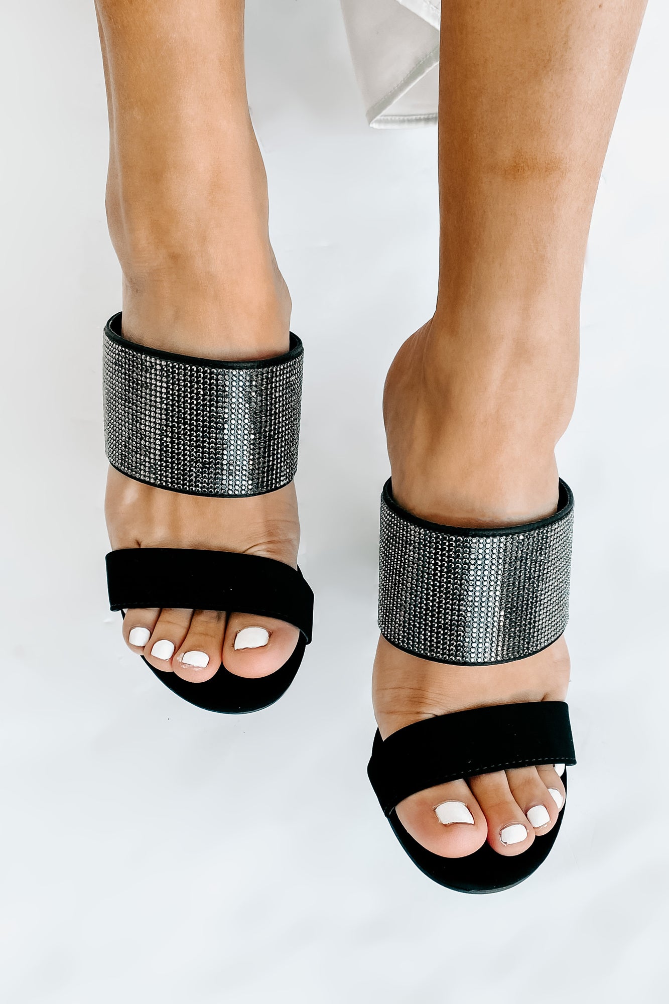 Diamonds On Me Rhinestone Embellished Slip-On Heel (Black)-The Formal Wear