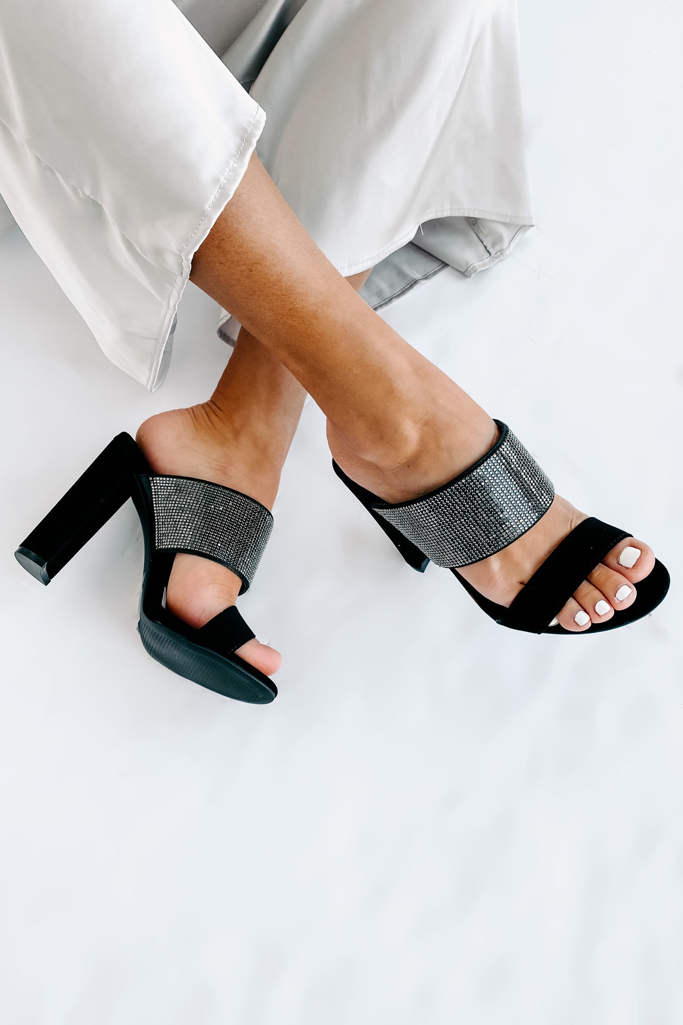 Diamonds On Me Rhinestone Embellished Slip-On Heel (Black)-The Formal Wear