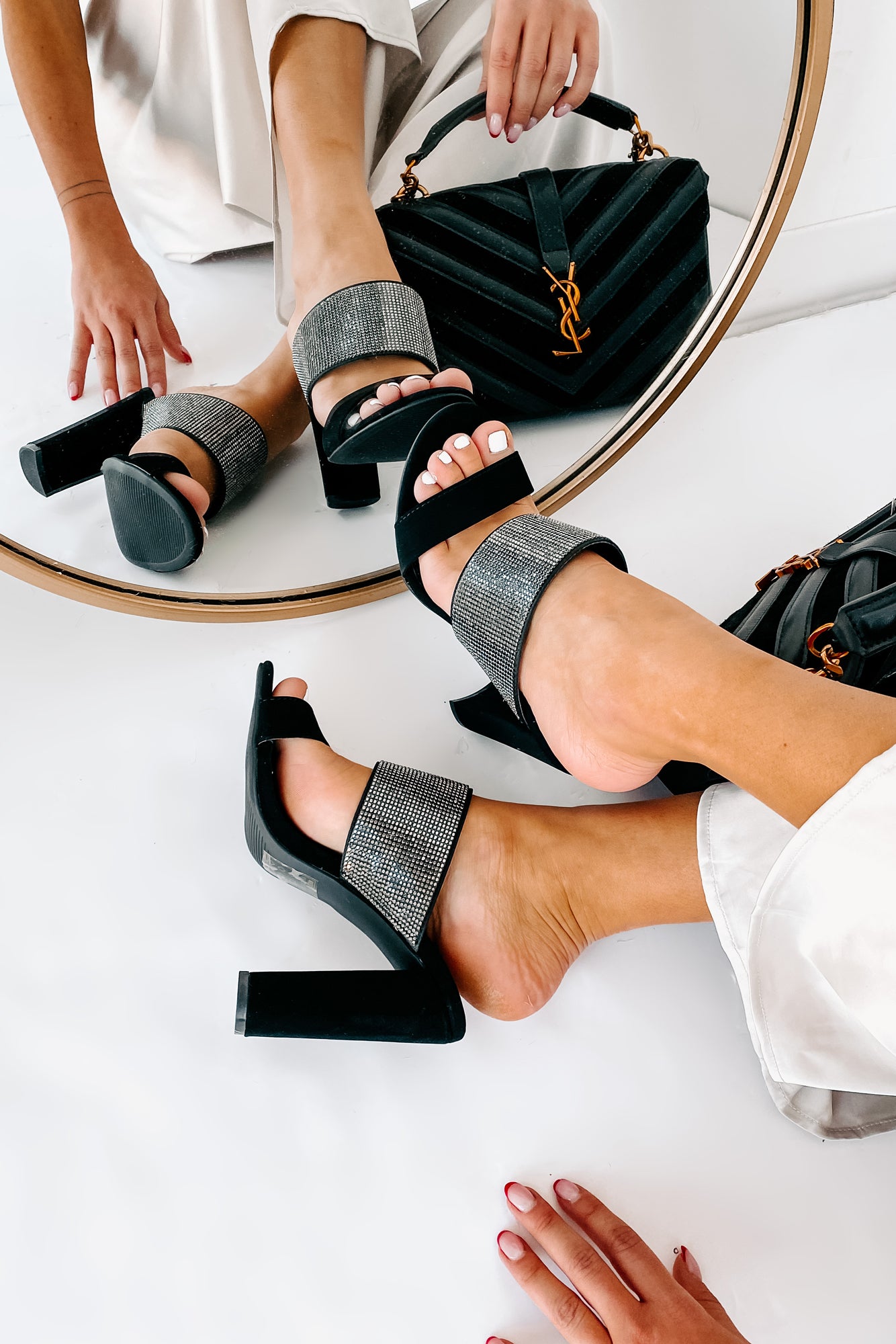 Diamonds On Me Rhinestone Embellished Slip-On Heel (Black)-The Formal Wear