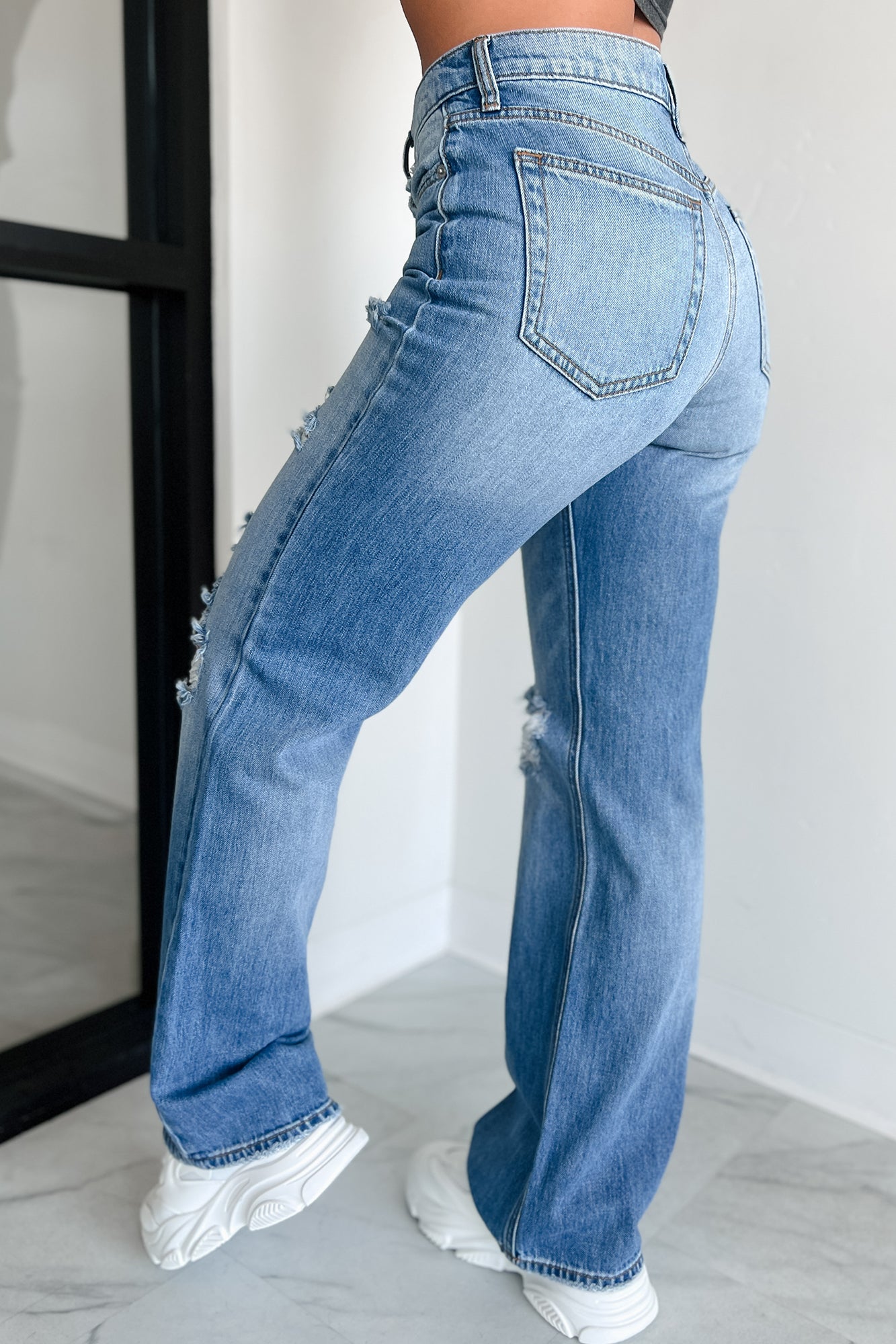 Raphael Mid-Rise Distressed Sneak Peek Jeans (Medium)-The Formal Wear