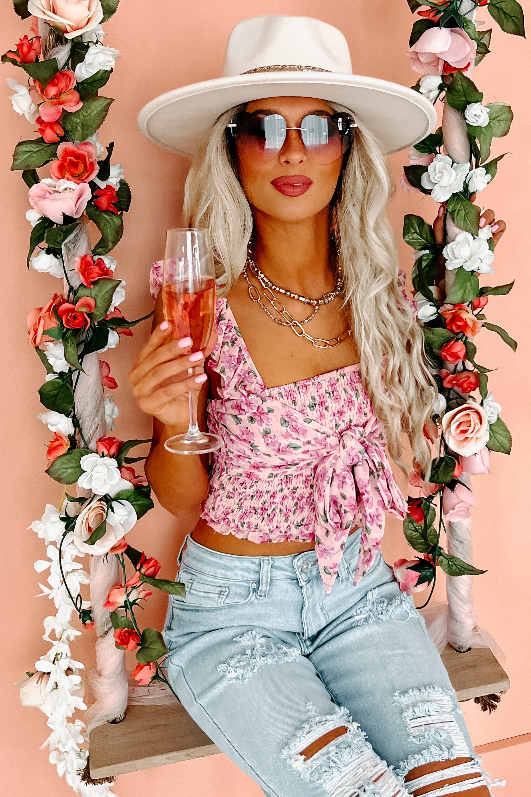 Looking Cute Floral Crop Top (Pink)-The Formal Wear