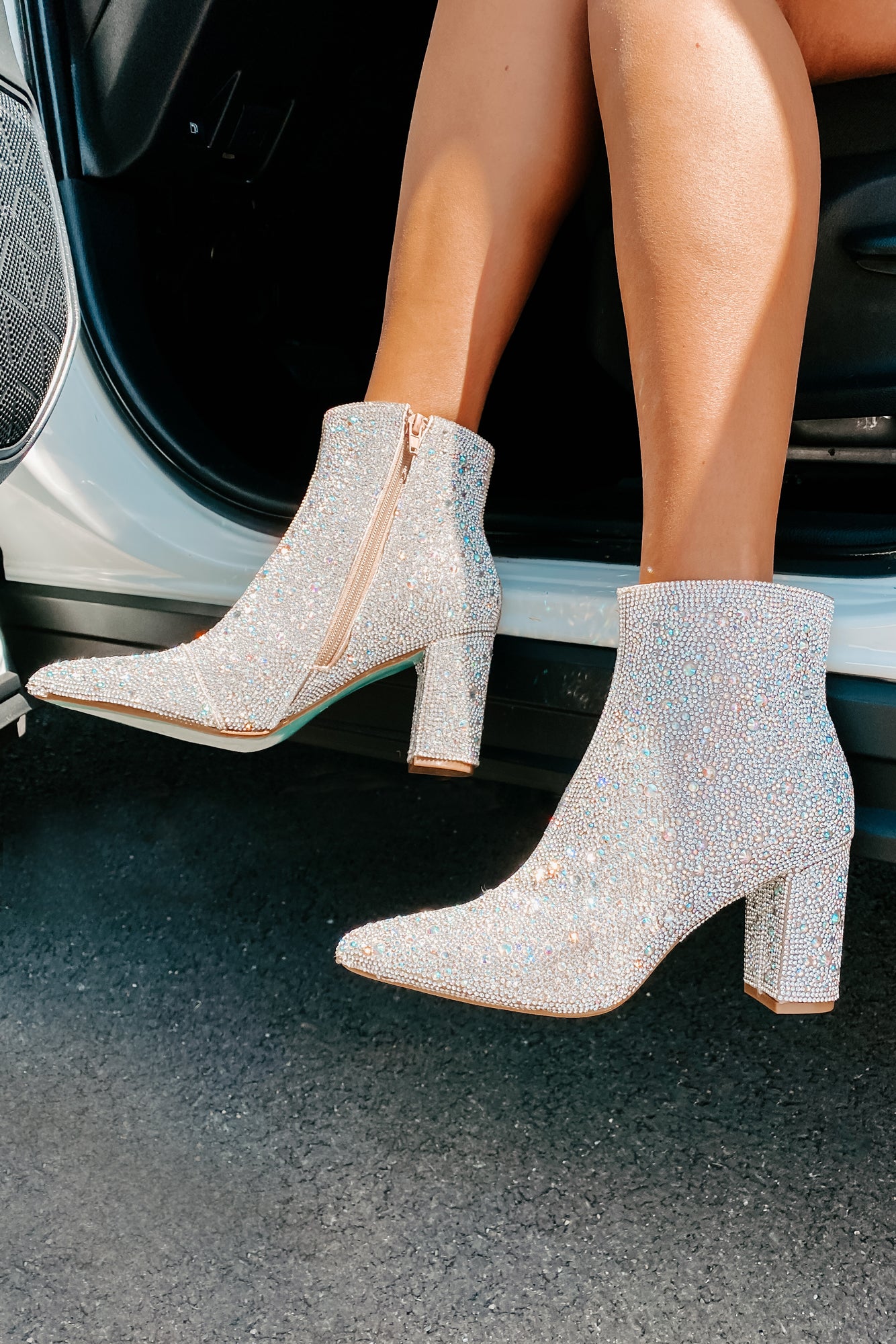 IMPERFECT Too Fabulous For You Betsy Johnson Rhinestone Booties (Rhinestone)-The Formal Wear