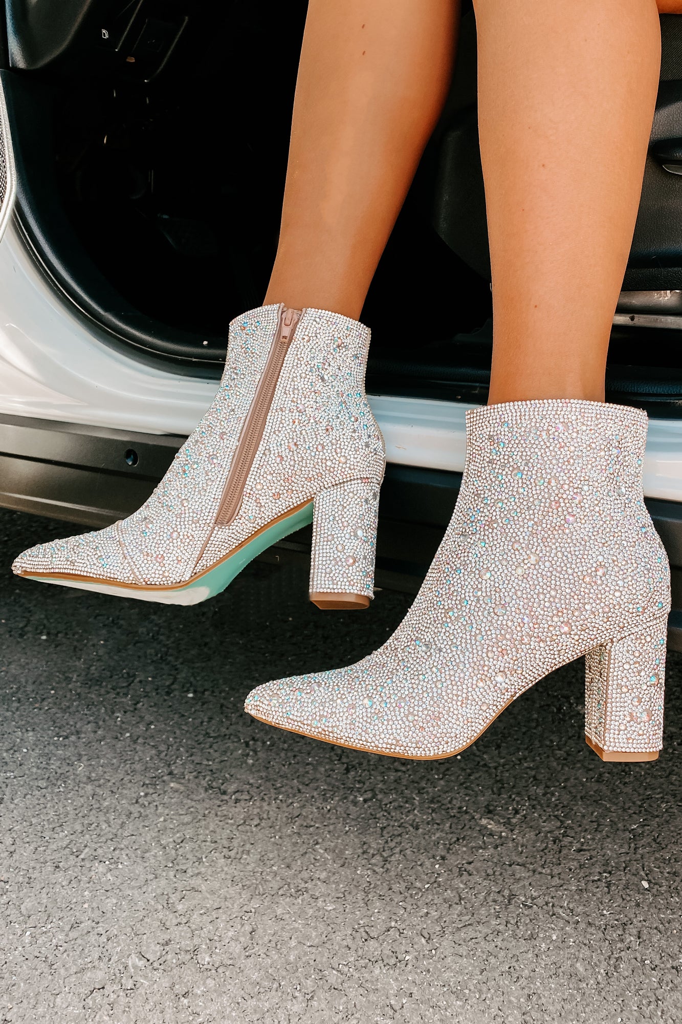 IMPERFECT Too Fabulous For You Betsy Johnson Rhinestone Booties (Rhinestone)-The Formal Wear