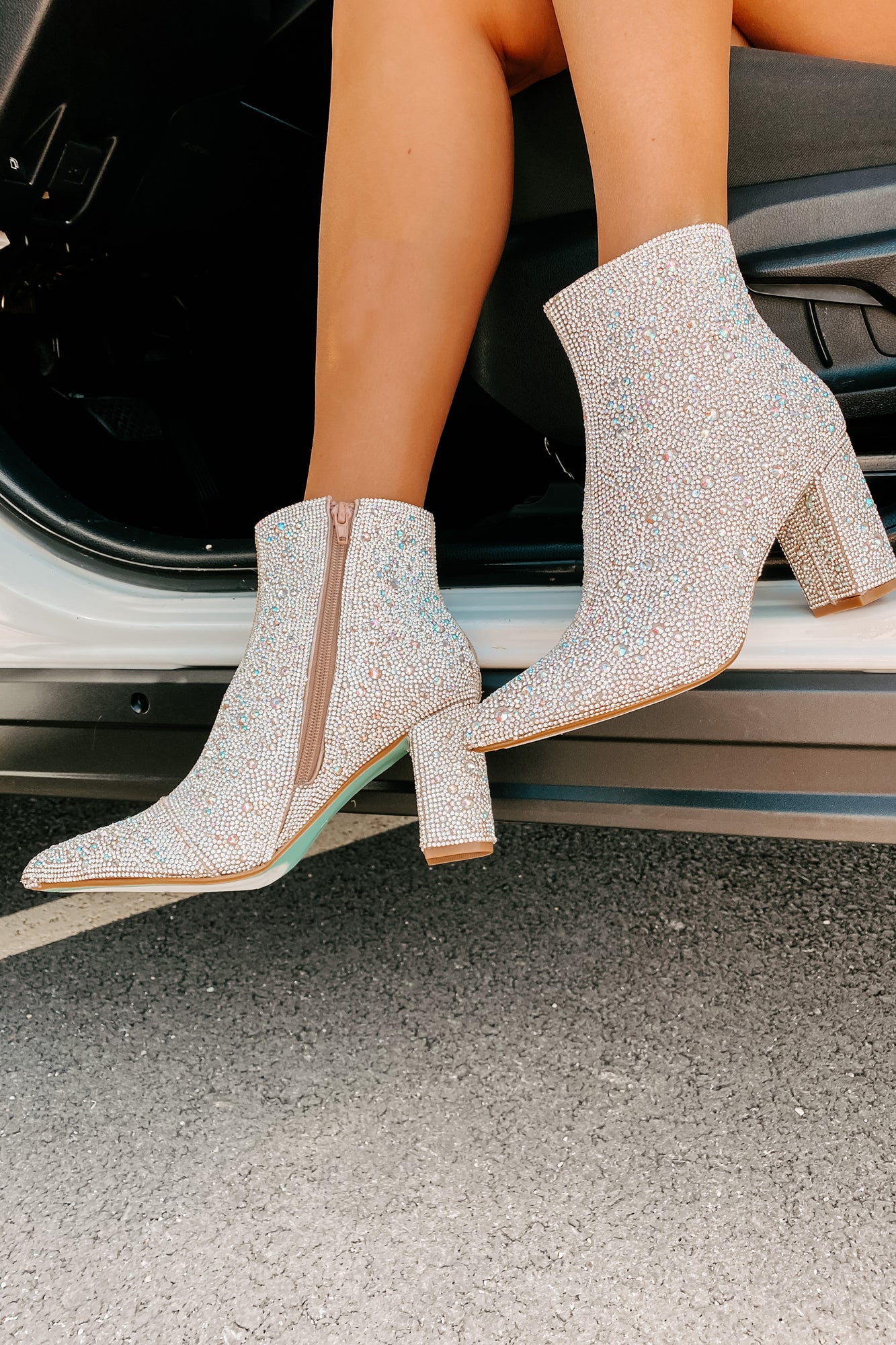 IMPERFECT Too Fabulous For You Betsy Johnson Rhinestone Booties (Rhinestone)-The Formal Wear