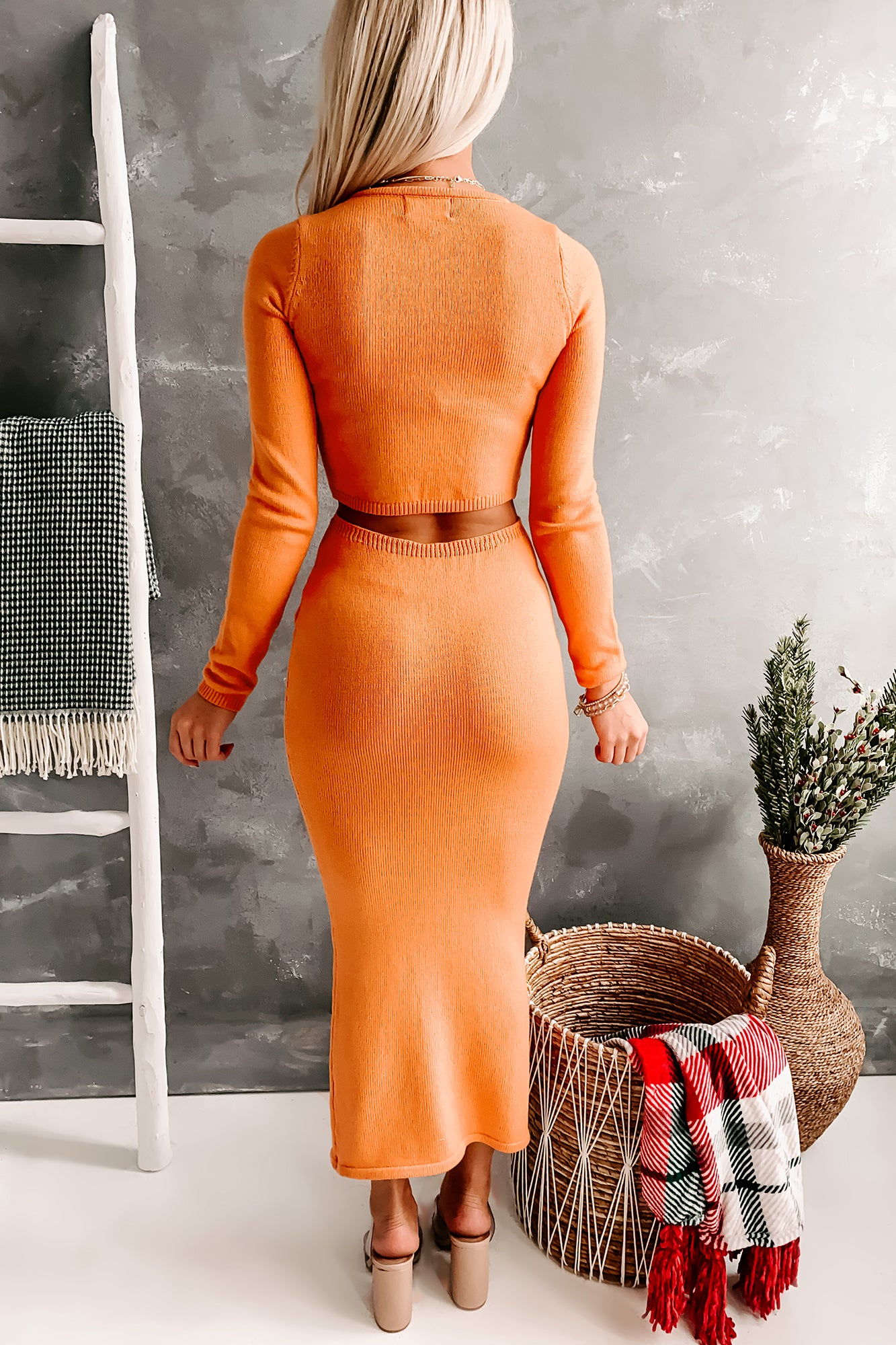 Tangerine Dream Sweater Knit Cut-Out Bodycon (Tangerine)-The Formal Wear