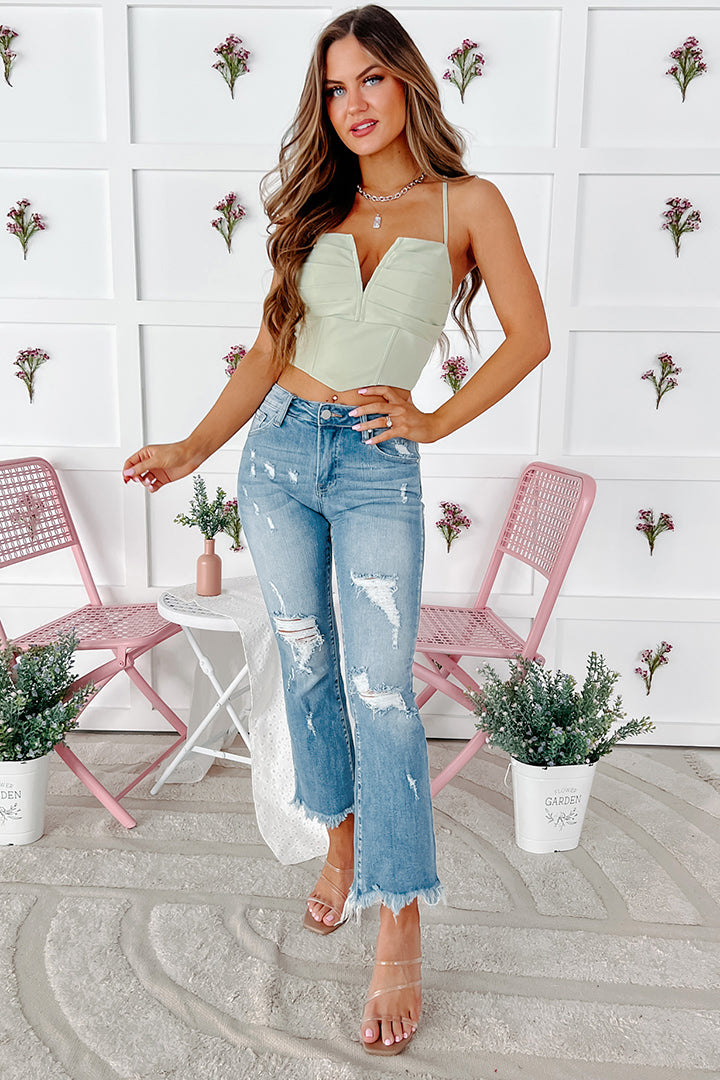 Nanette Distressed Mid-Rise Crop Flare Jeans (Light)-The Formal Wear