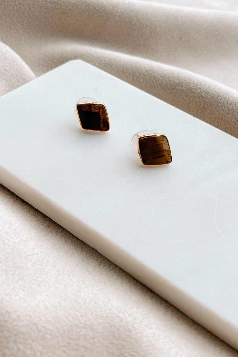 Miyah Stud Earrings (Brown)-The Formal Wear