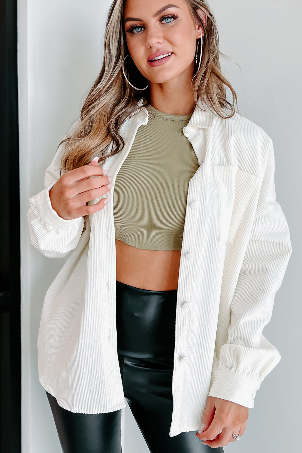 Saturdays At Market Oversized Corduroy Shacket (Whip Cream)-The Formal Wear