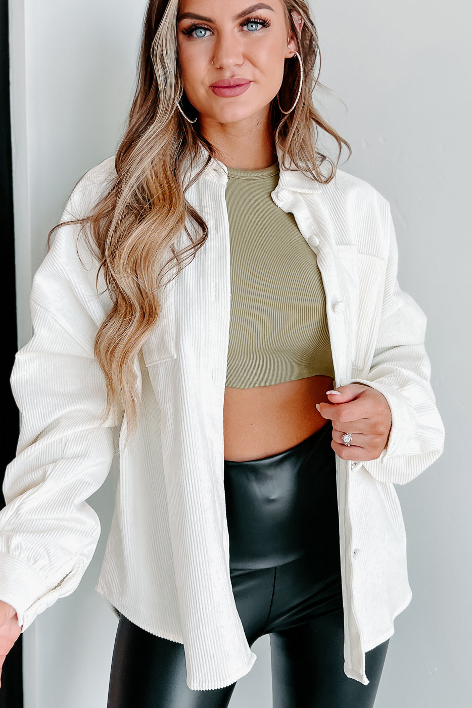 Saturdays At Market Oversized Corduroy Shacket (Whip Cream)-The Formal Wear