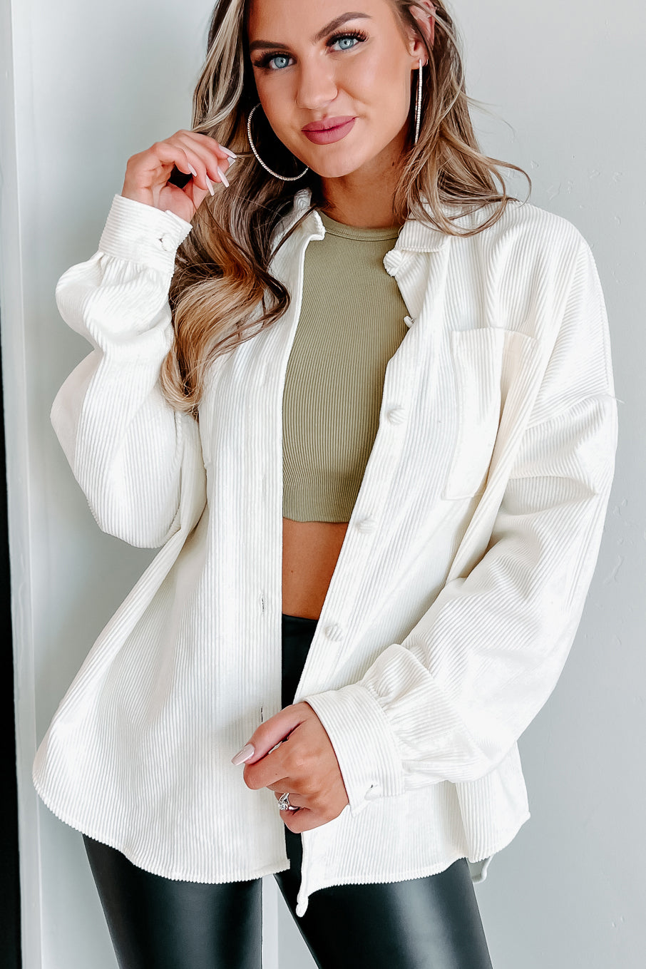 Saturdays At Market Oversized Corduroy Shacket (Whip Cream)-The Formal Wear