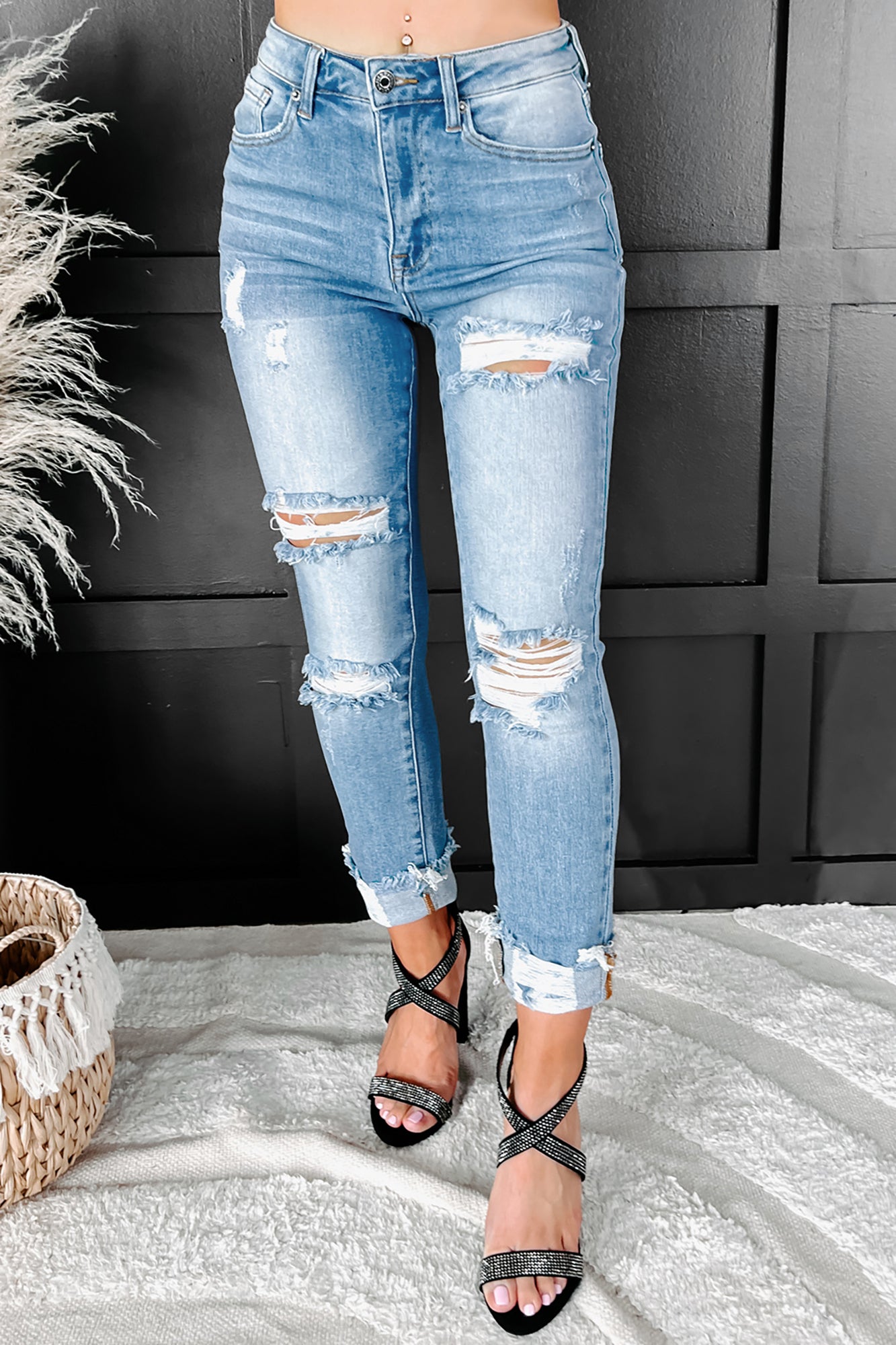 Melina High Rise Distressed Straight Leg Risen Jeans (Light)-The Formal Wear