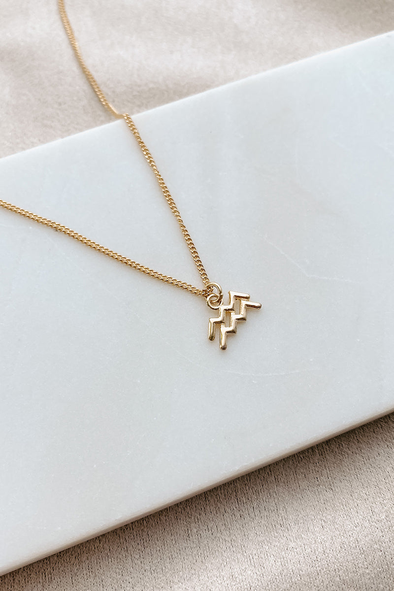 Aquarius Charm Necklace (Gold)-The Formal Wear