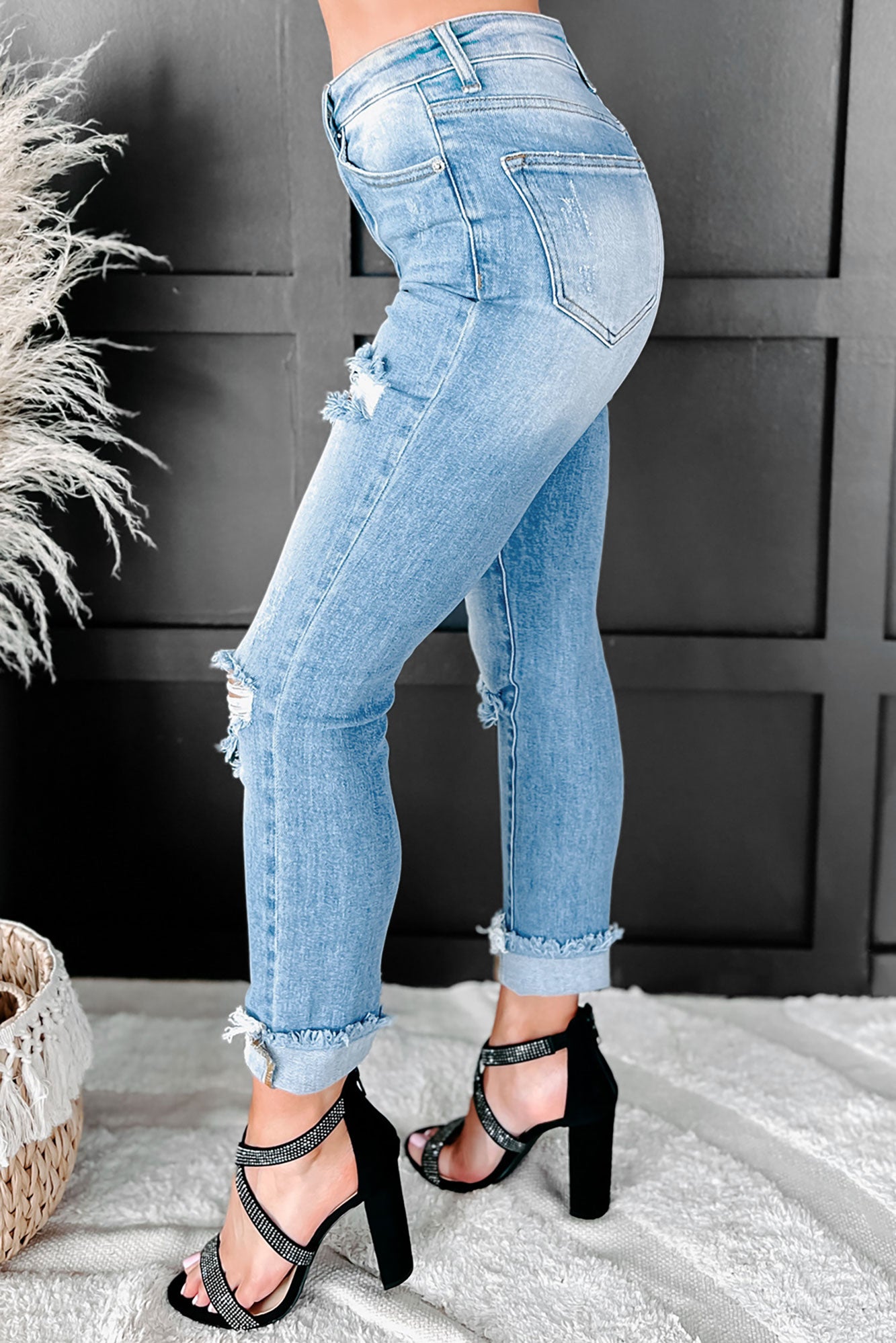 Melina High Rise Distressed Straight Leg Risen Jeans (Light)-The Formal Wear