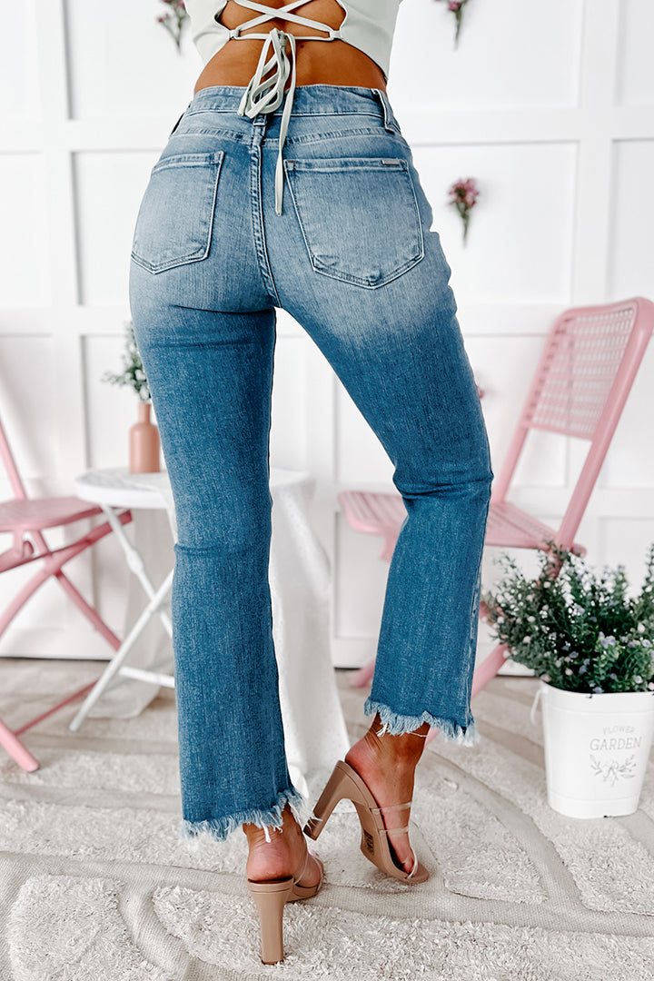 Nanette Distressed Mid-Rise Crop Flare Jeans (Light)-The Formal Wear