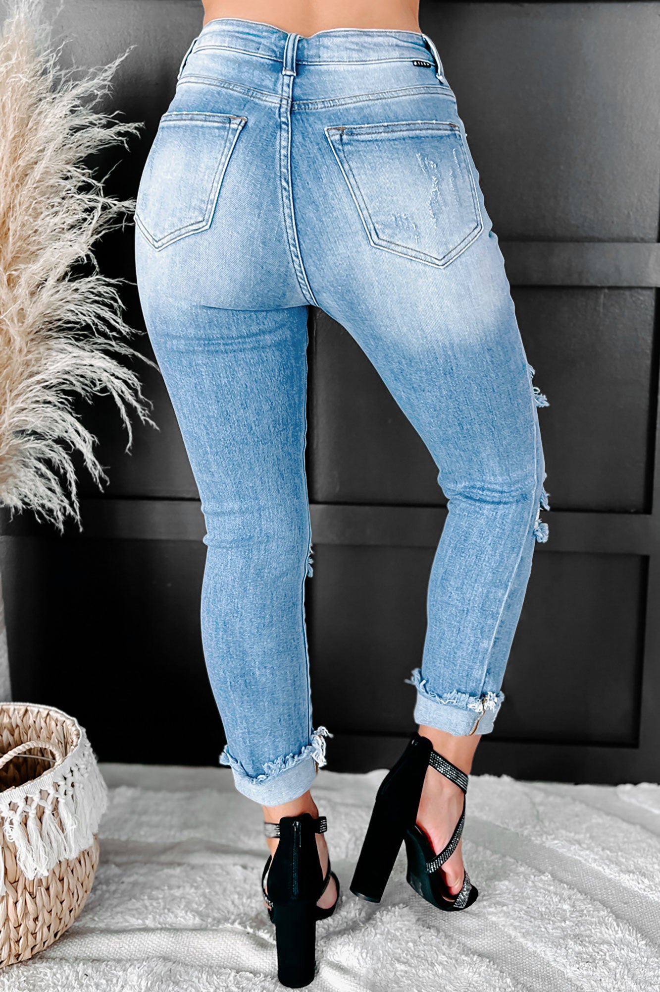 Melina High Rise Distressed Straight Leg Risen Jeans (Light)-The Formal Wear