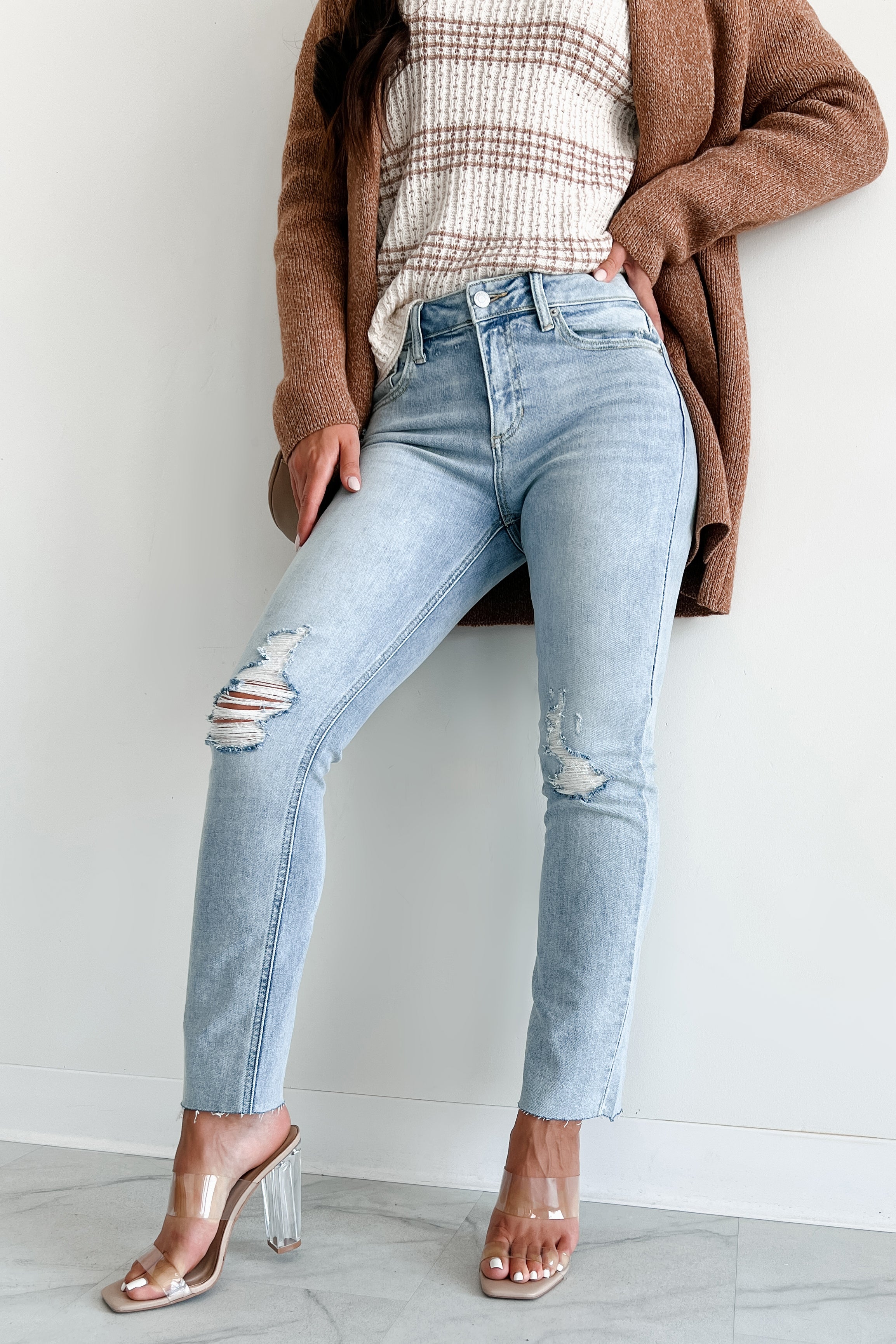 Azra High Rise Sneak Peek Slim Straight Jeans (Light Vintage)-The Formal Wear