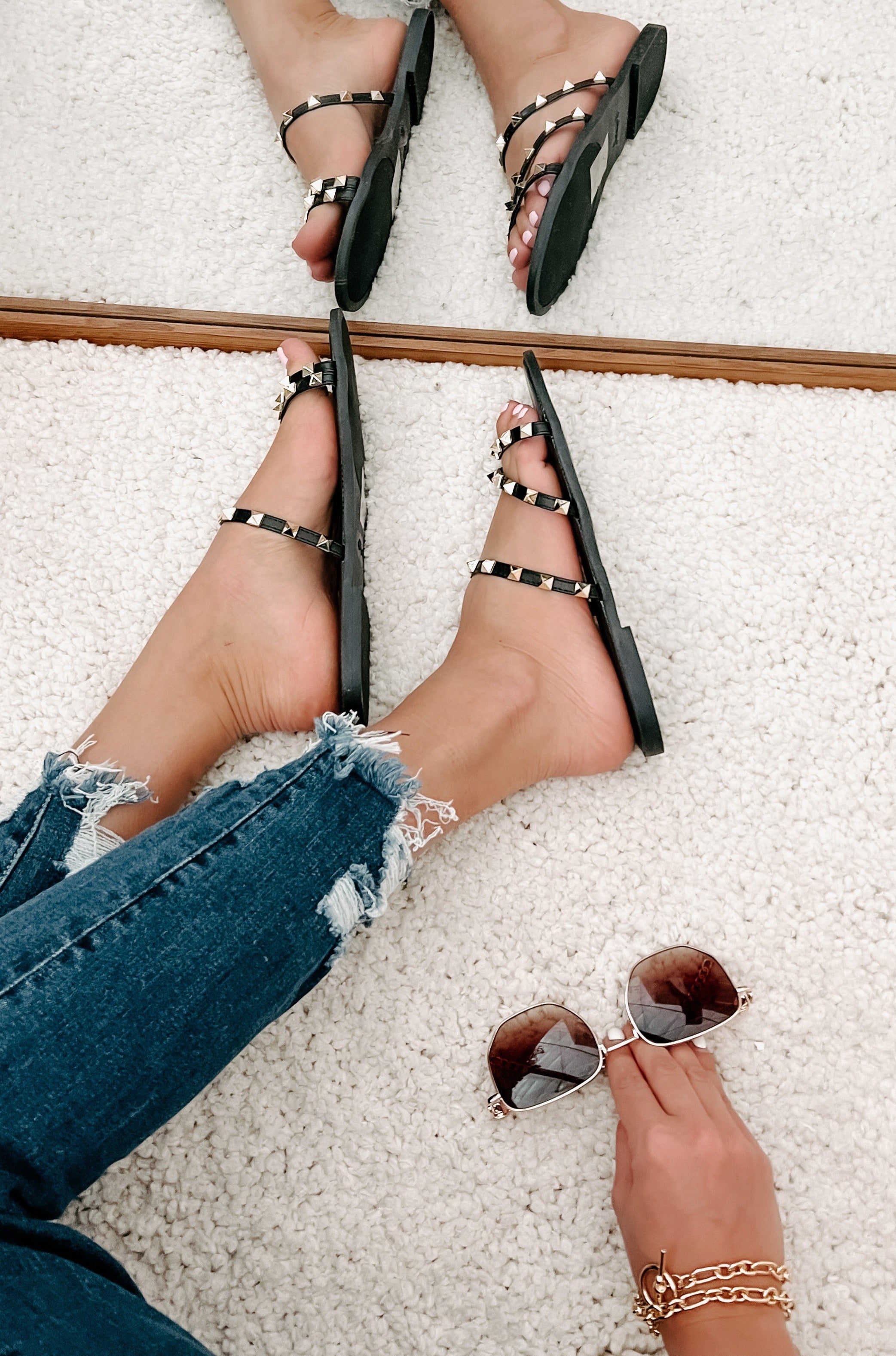 Getting Too Close Studded Slip-On Sandals (Black)-The Formal Wear