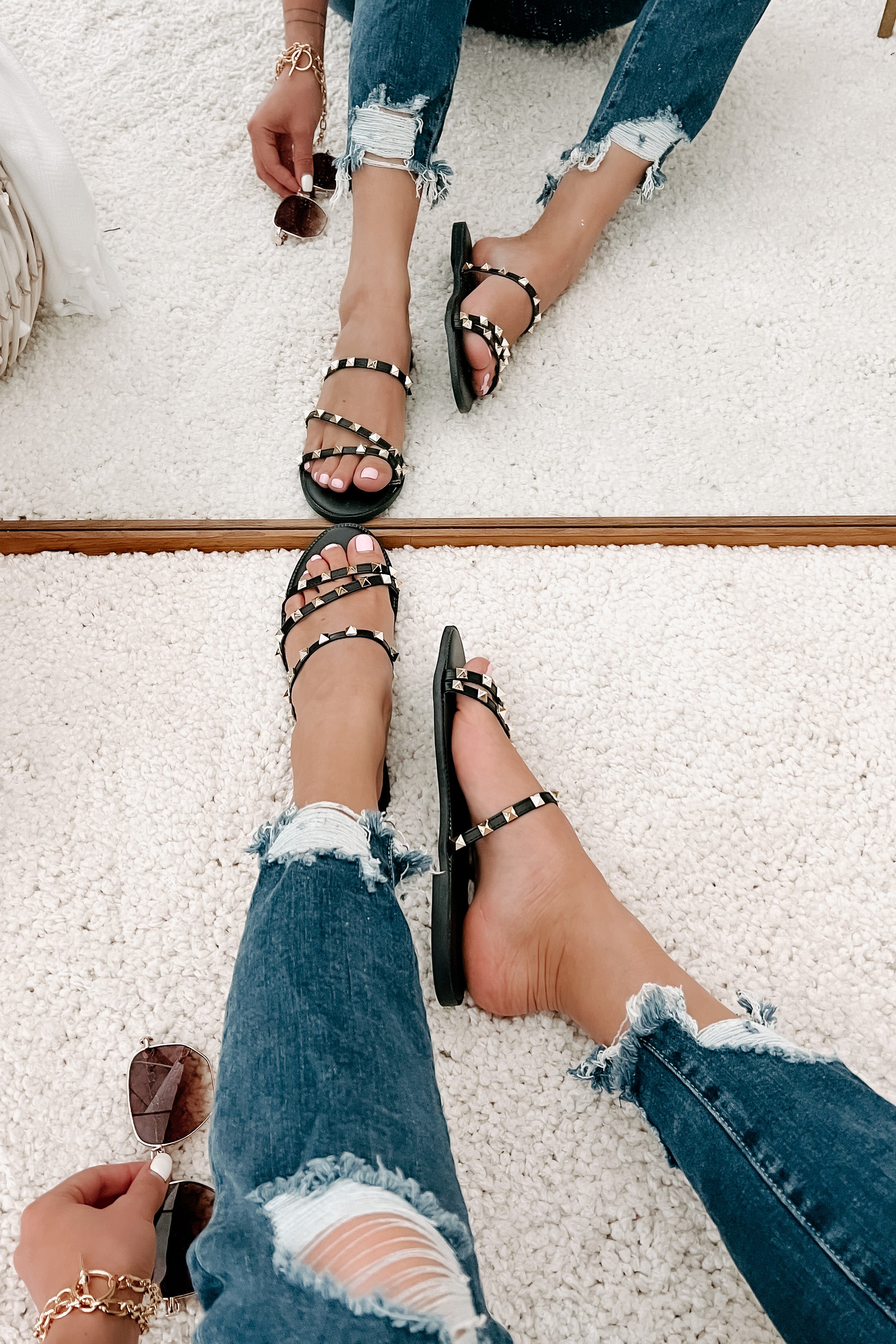 Getting Too Close Studded Slip-On Sandals (Black)-The Formal Wear