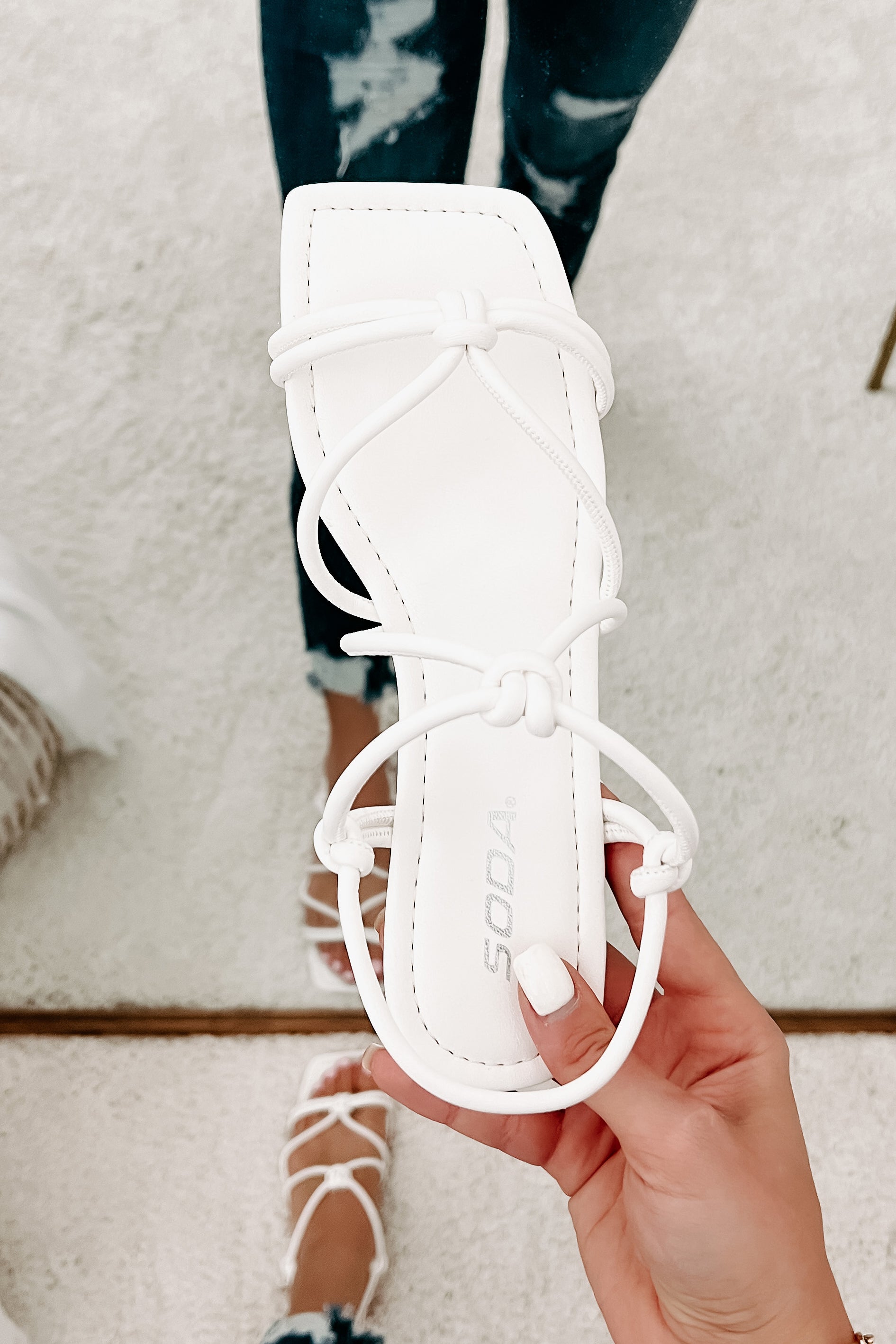 Better In Person Knotted Strappy Sandals (White)-The Formal Wear
