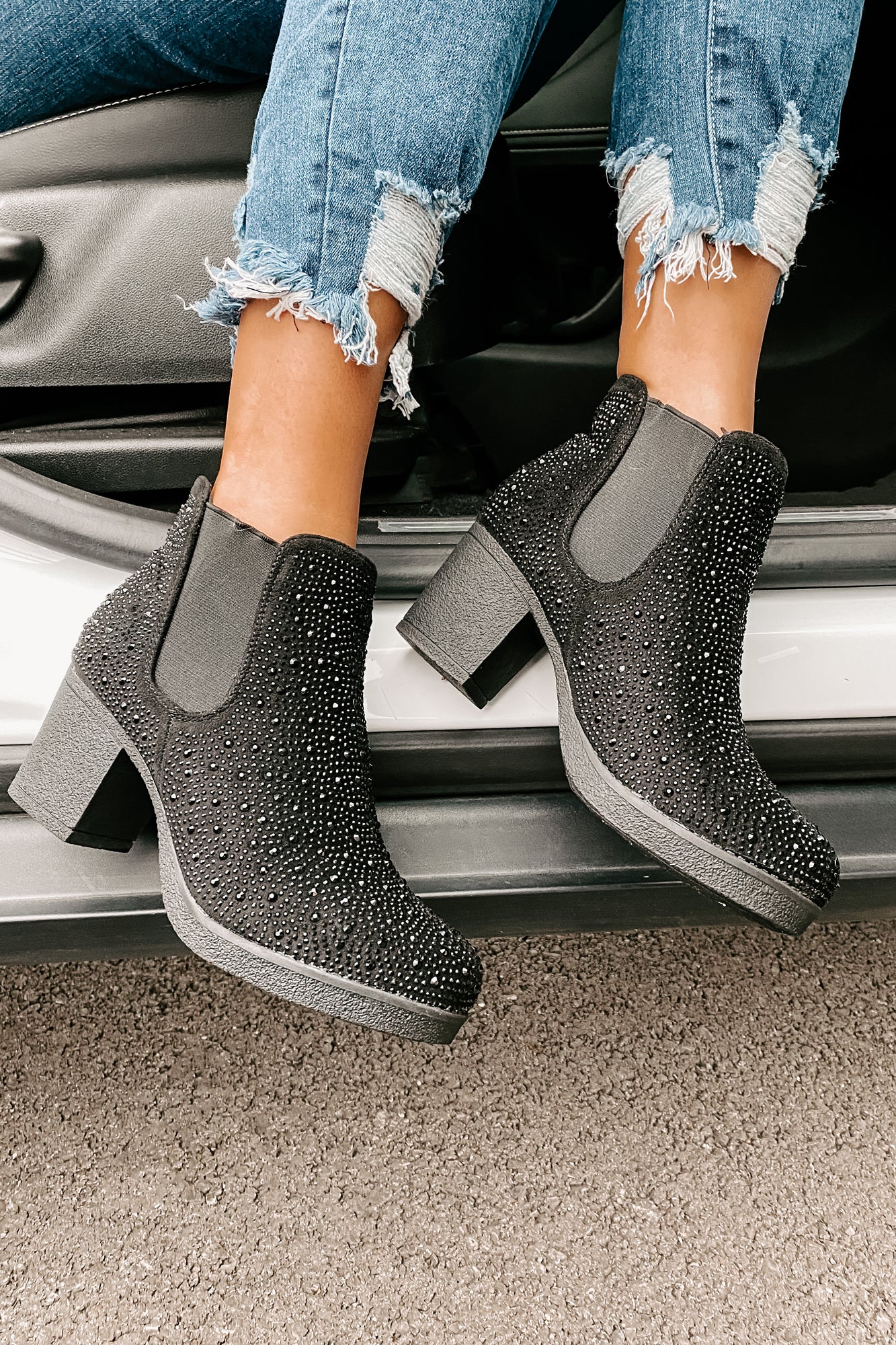 Bossy Behavior Rhinestone Booties (Black)-The Formal Wear