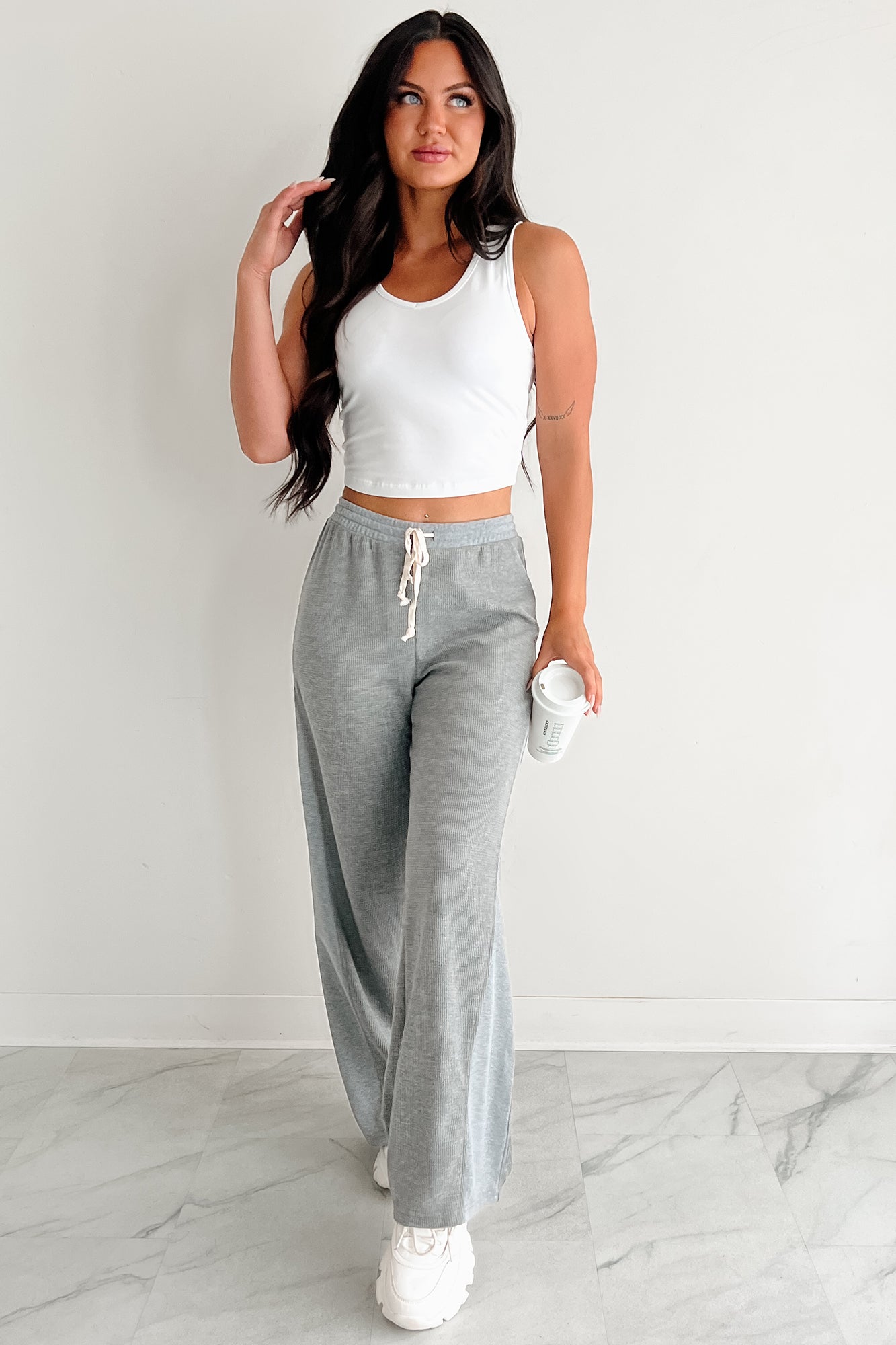 In The Daylight Contrast Tie Waffle Knit Pants (Heather Gray)-The Formal Wear