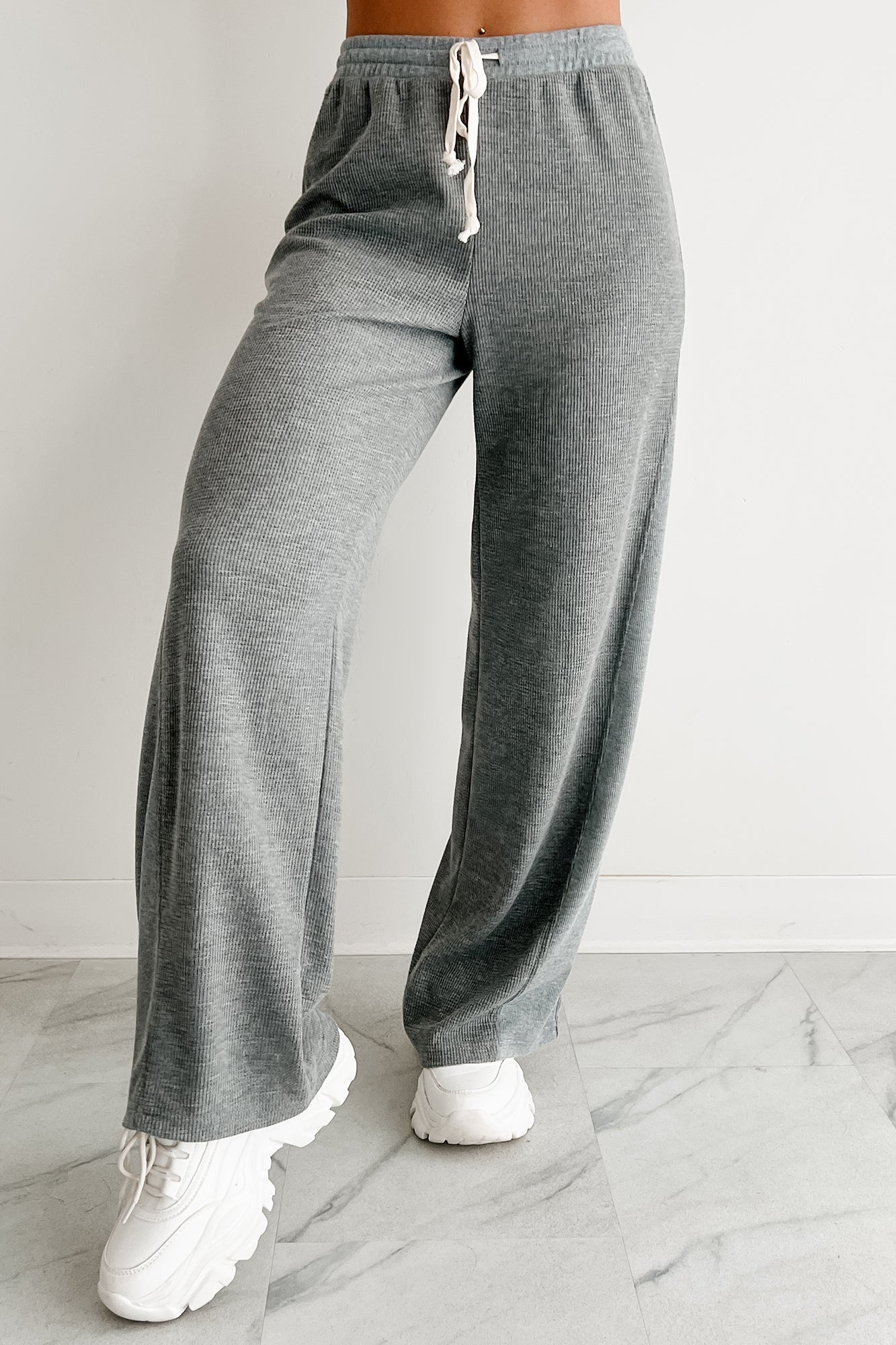 In The Daylight Contrast Tie Waffle Knit Pants (Heather Gray)-The Formal Wear