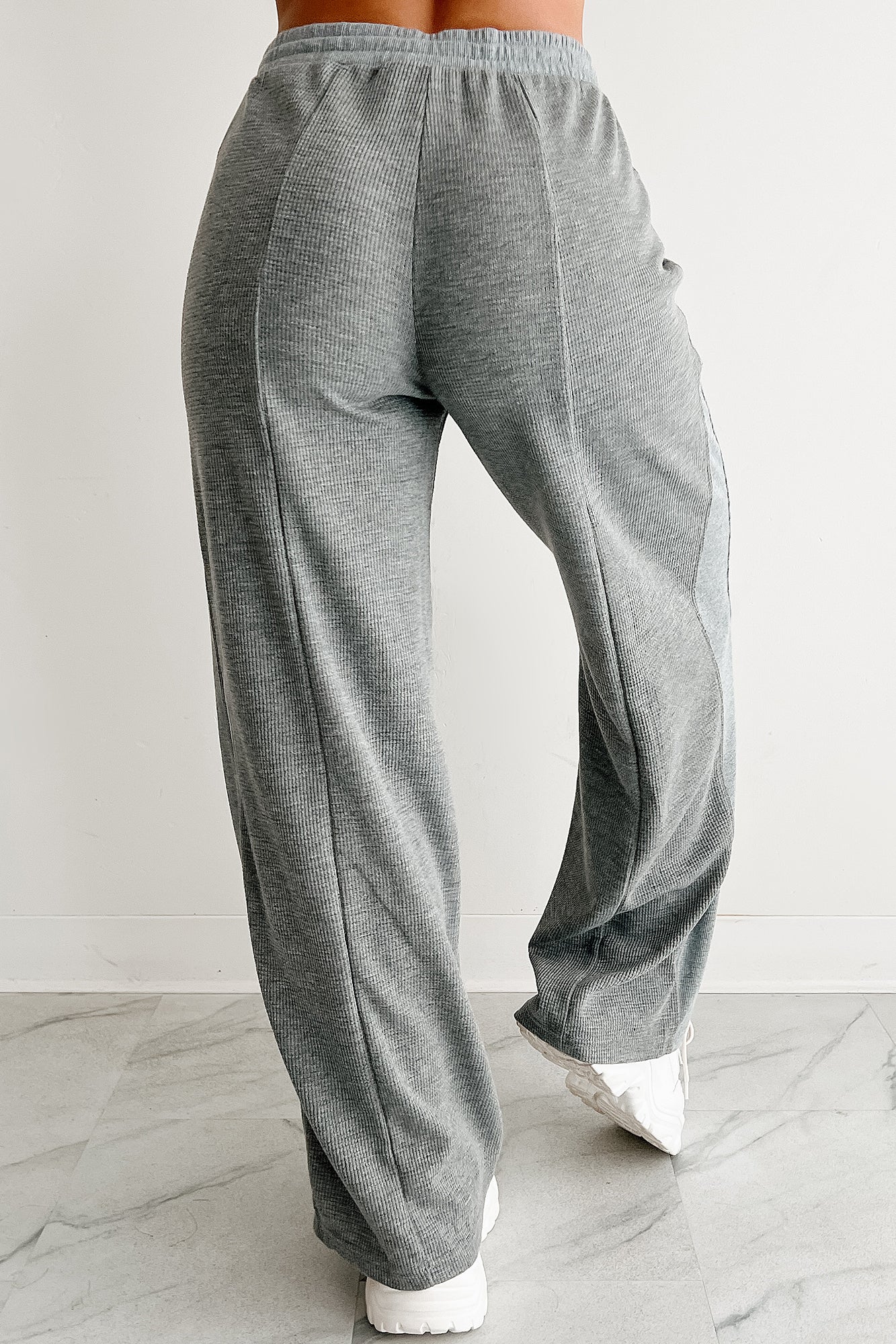 In The Daylight Contrast Tie Waffle Knit Pants (Heather Gray)-The Formal Wear