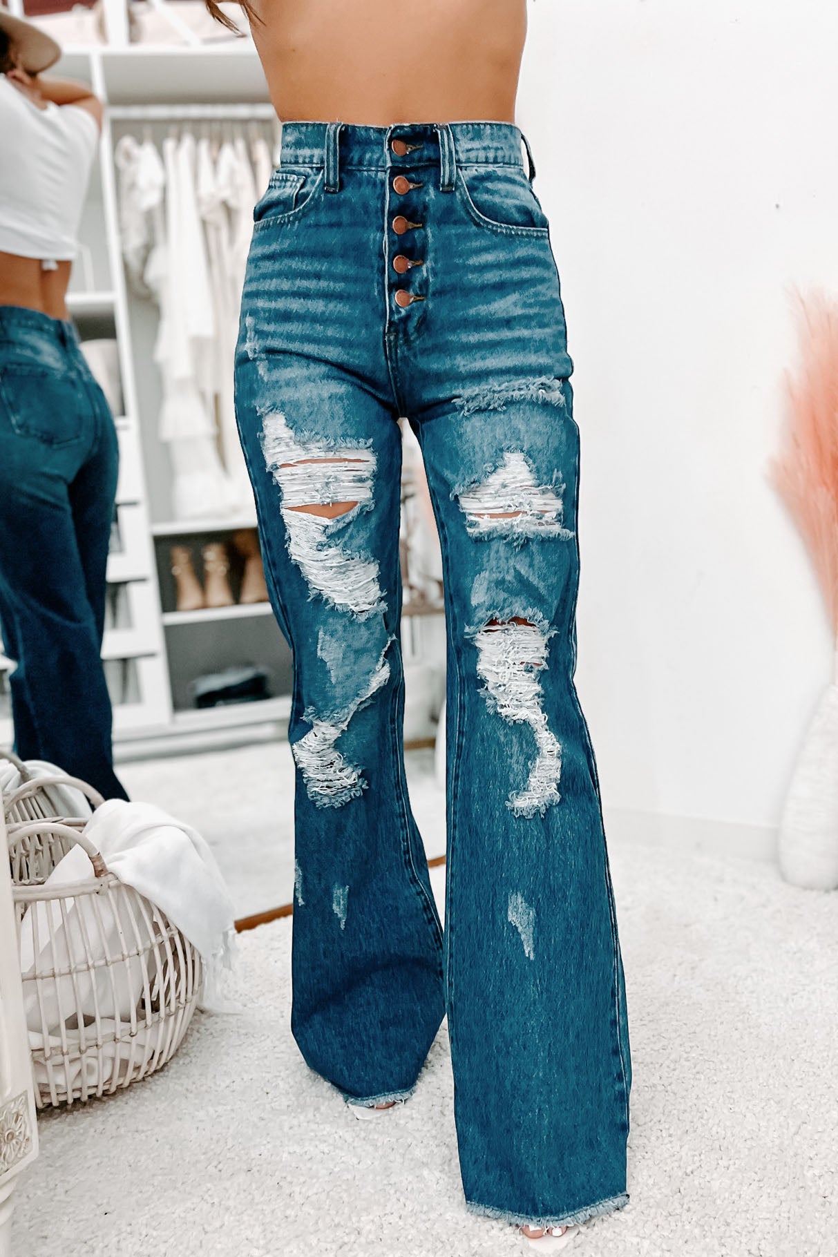 Baxter High Rise Distressed Wide Leg Jeans (Medium)-The Formal Wear