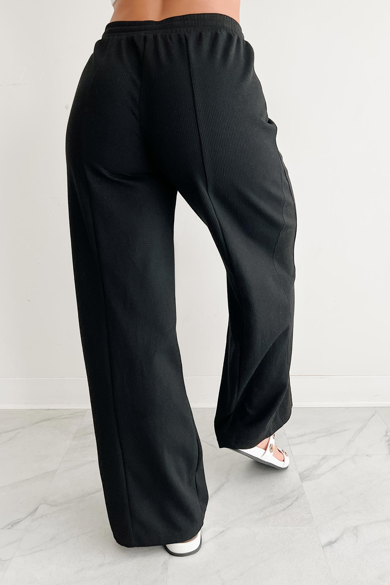 In The Daylight Contrast Tie Waffle Knit Pants (Black)-The Formal Wear
