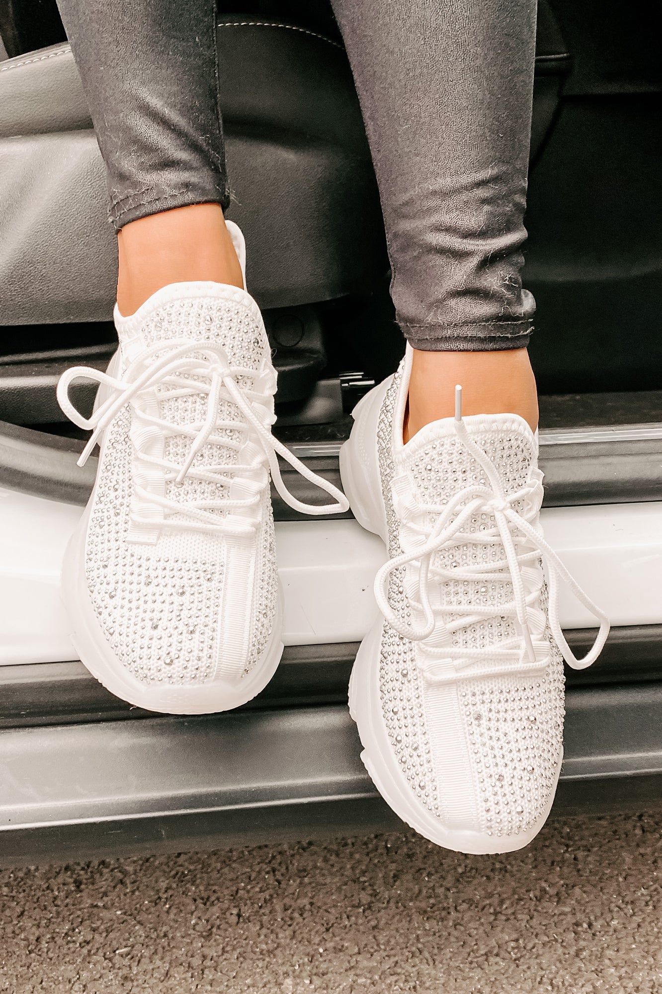 High Maintenance Chunky Rhinestone Sneakers (White)-The Formal Wear