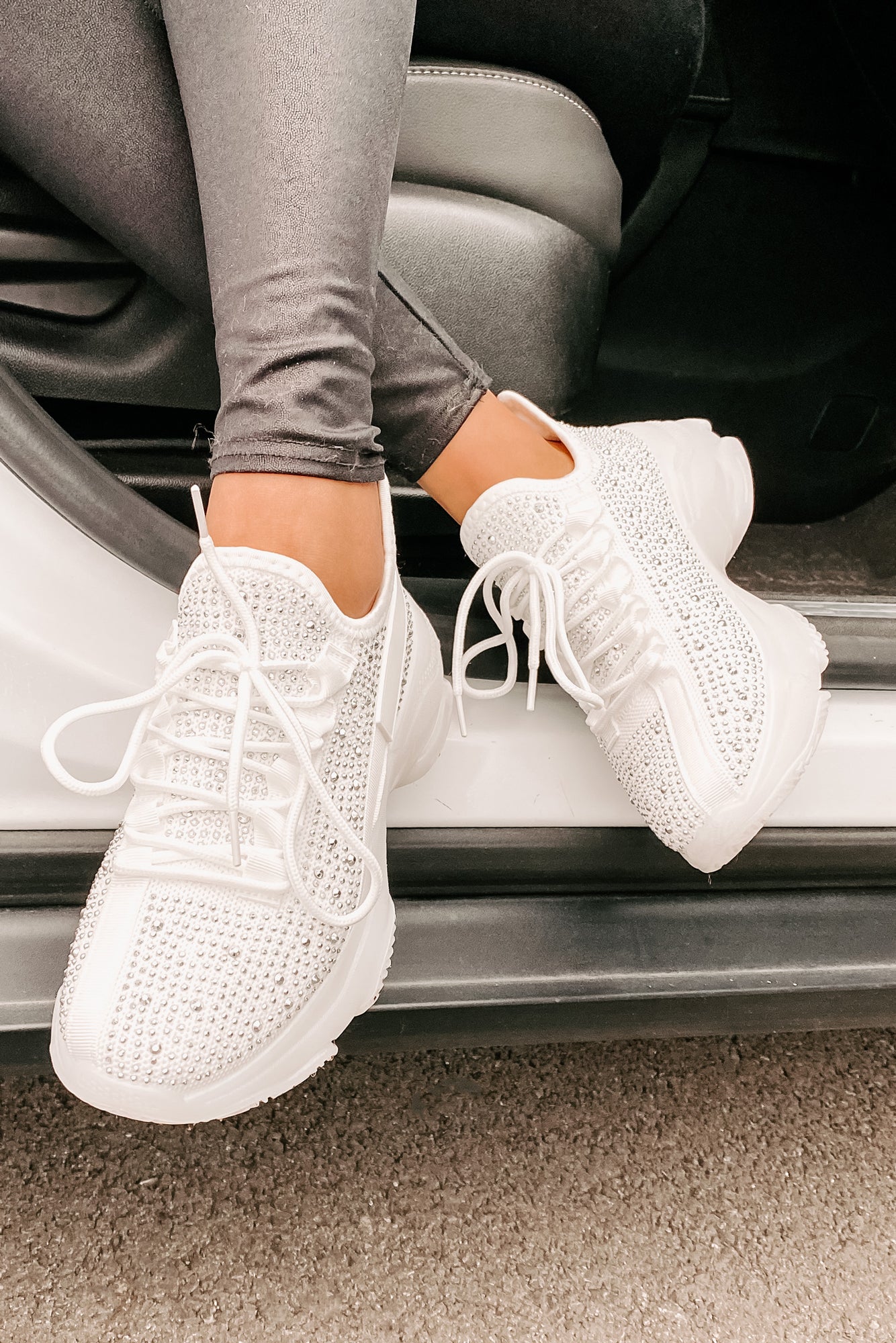 High Maintenance Chunky Rhinestone Sneakers (White)-The Formal Wear