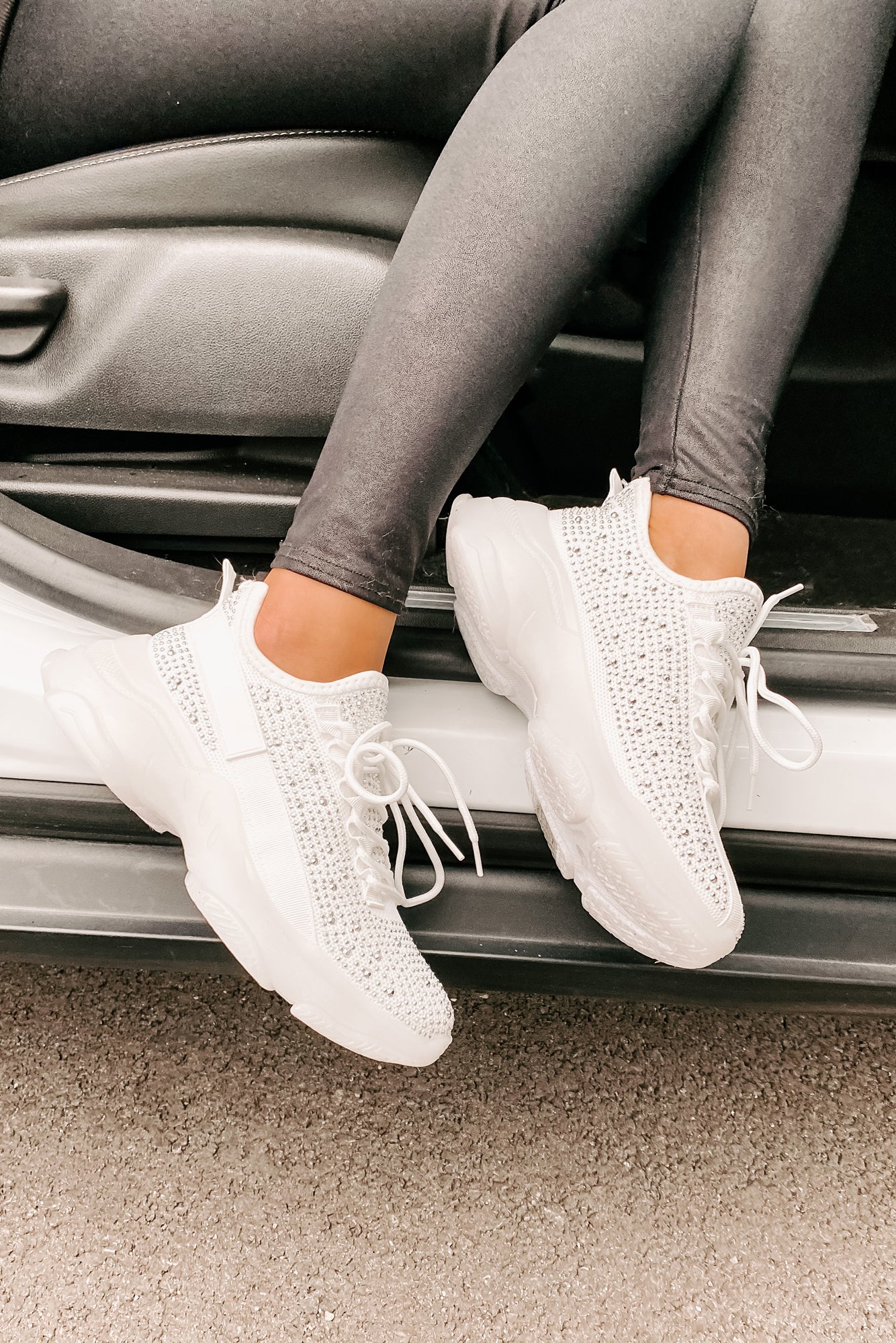 High Maintenance Chunky Rhinestone Sneakers (White)-The Formal Wear