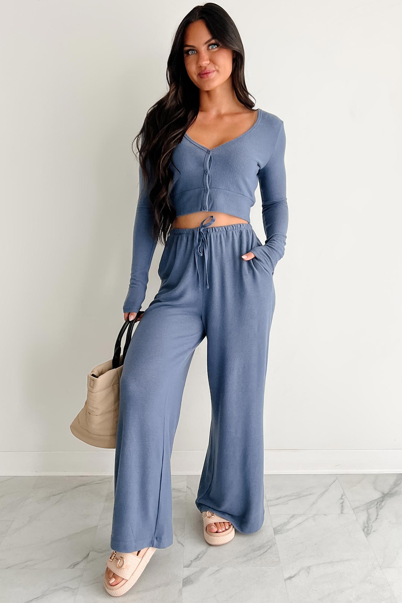 Chasing Calm Relaxed Wide Leg Pants (Dusty Navy)-The Formal Wear