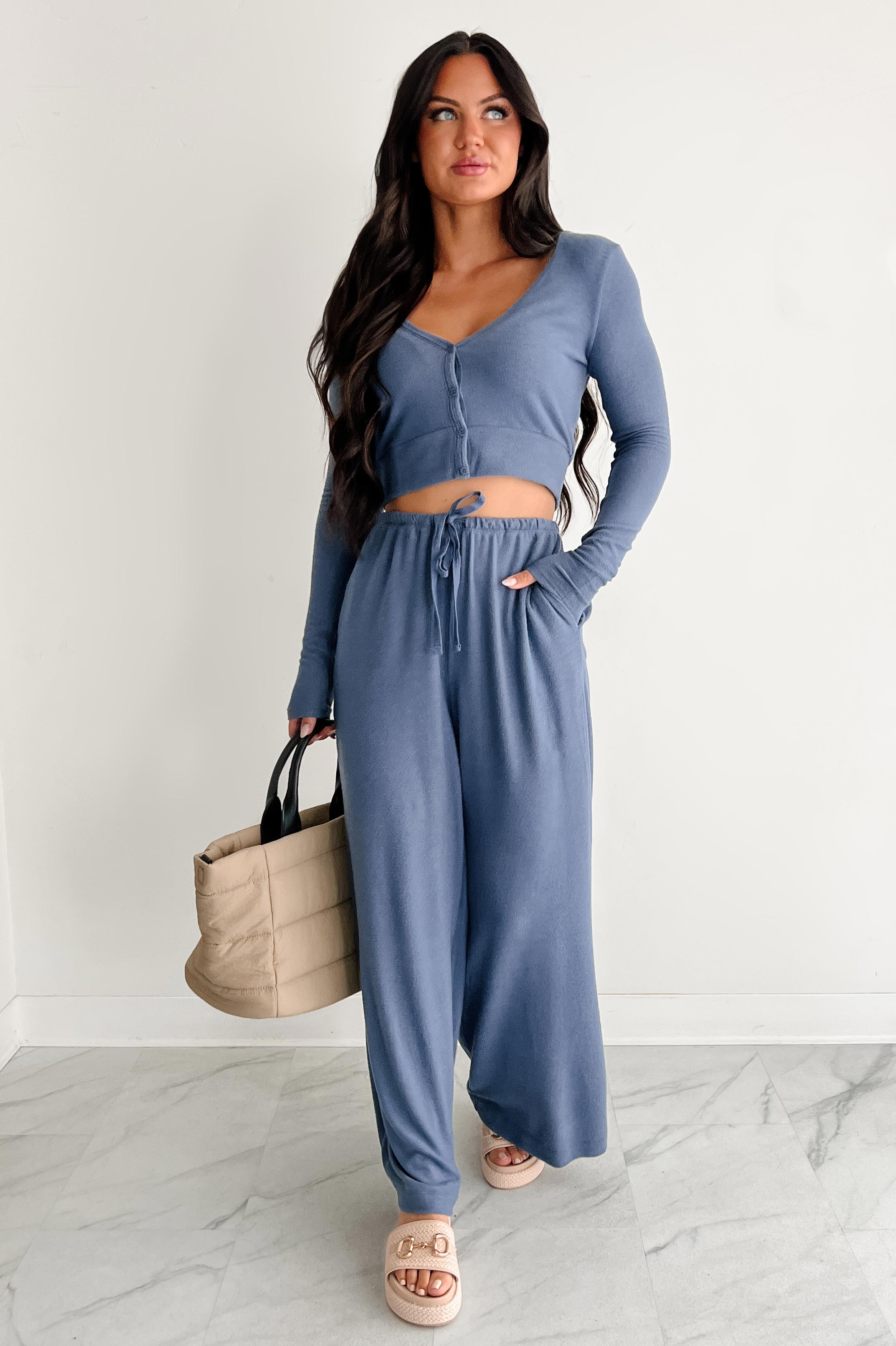 Chasing Calm Relaxed Wide Leg Pants (Dusty Navy)-The Formal Wear