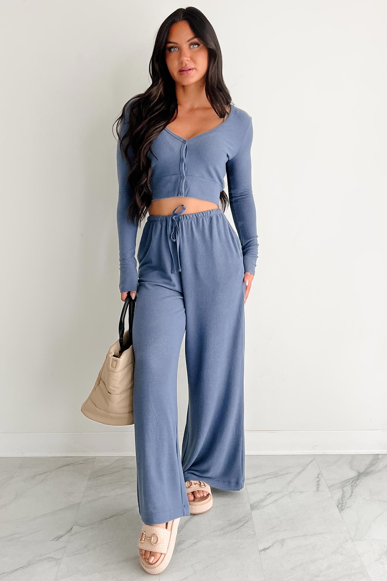 Chasing Calm Relaxed Wide Leg Pants (Dusty Navy)-The Formal Wear