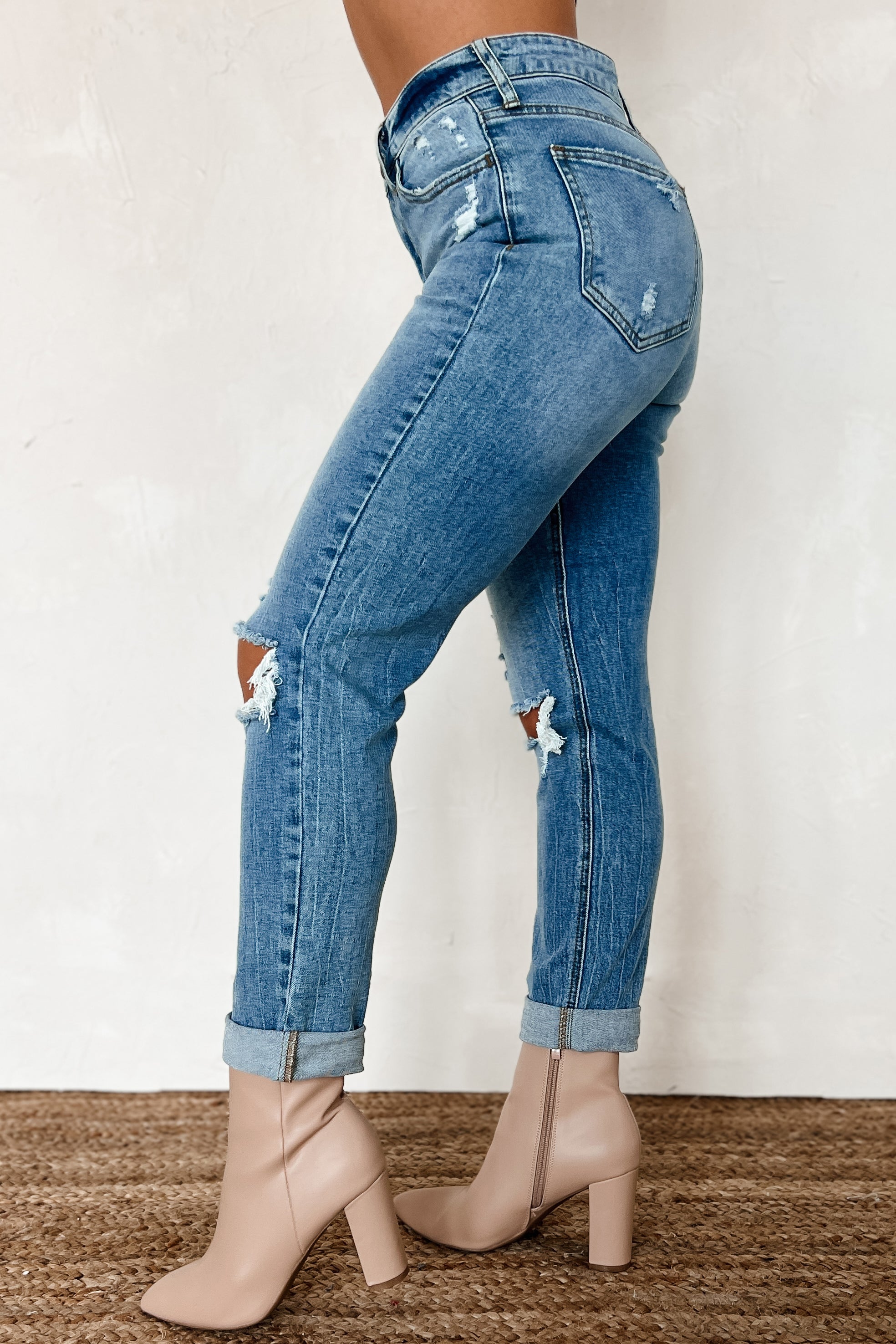 Barry High Rise Distressed Boyfriend Jeans (Medium Denim)-The Formal Wear