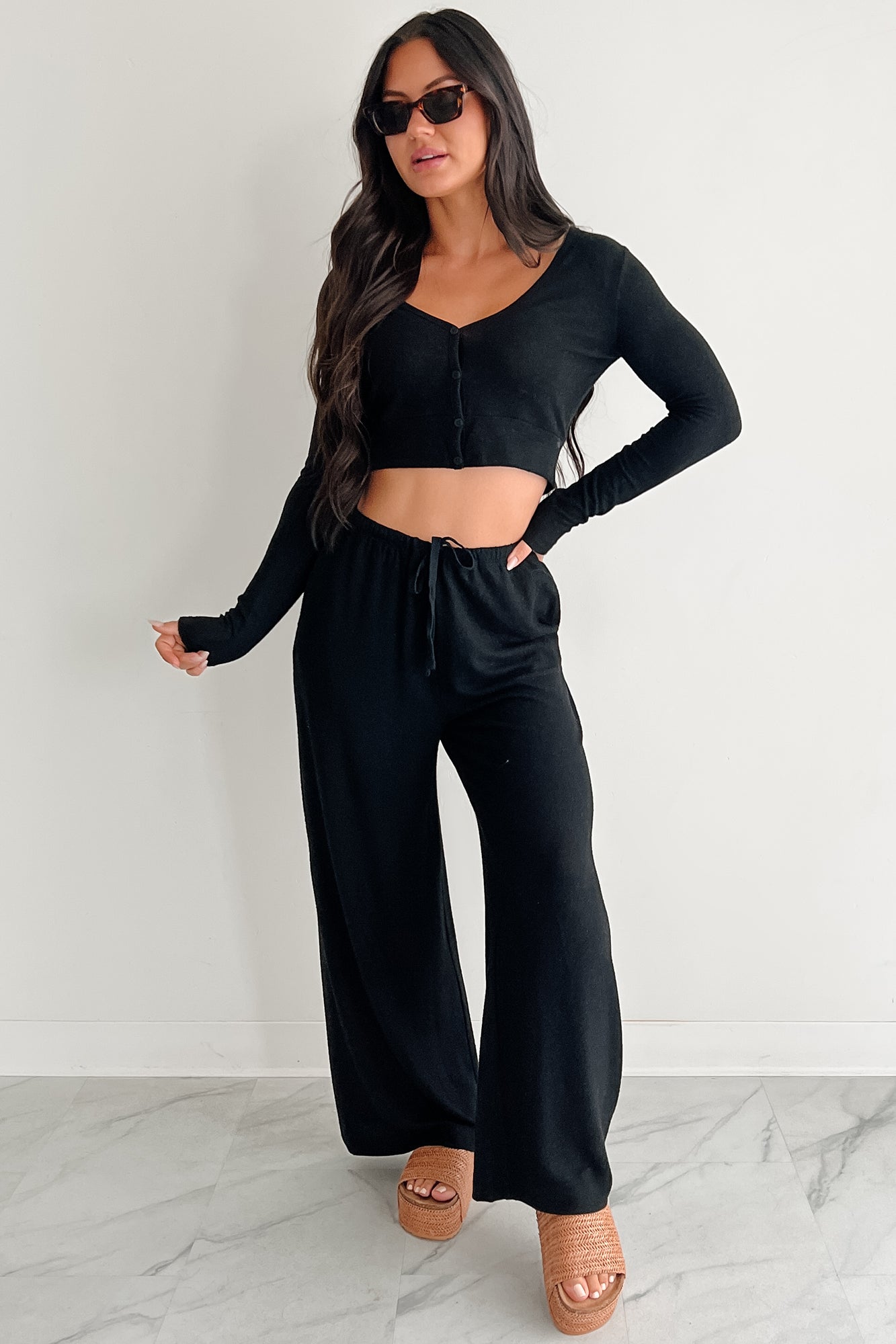 Chasing Calm Relaxed Wide Leg Pants (Black)-The Formal Wear