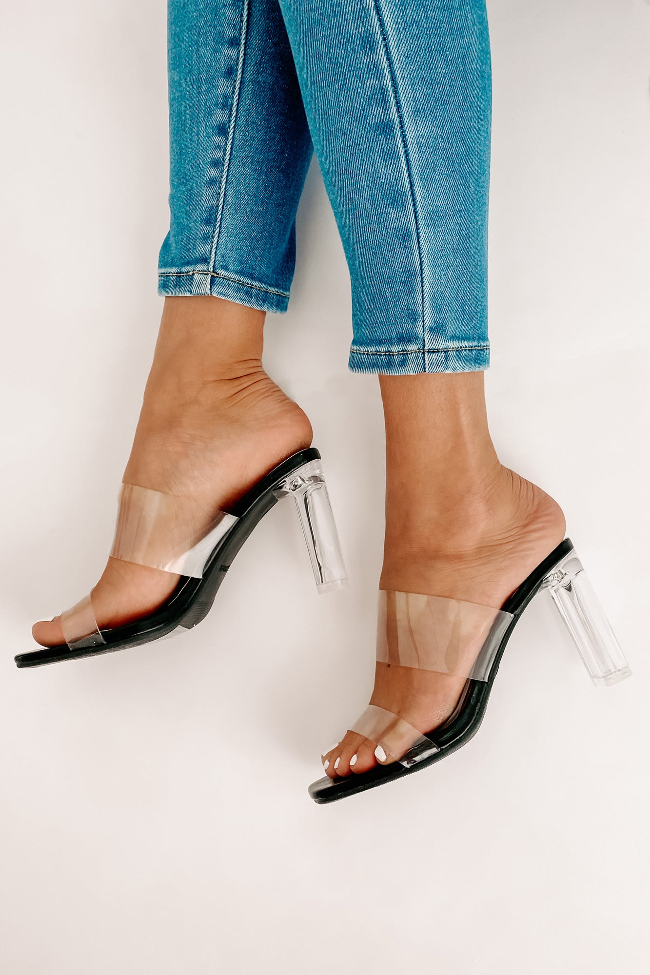 Viola Clear Double Strap Heels (Black)-The Formal Wear