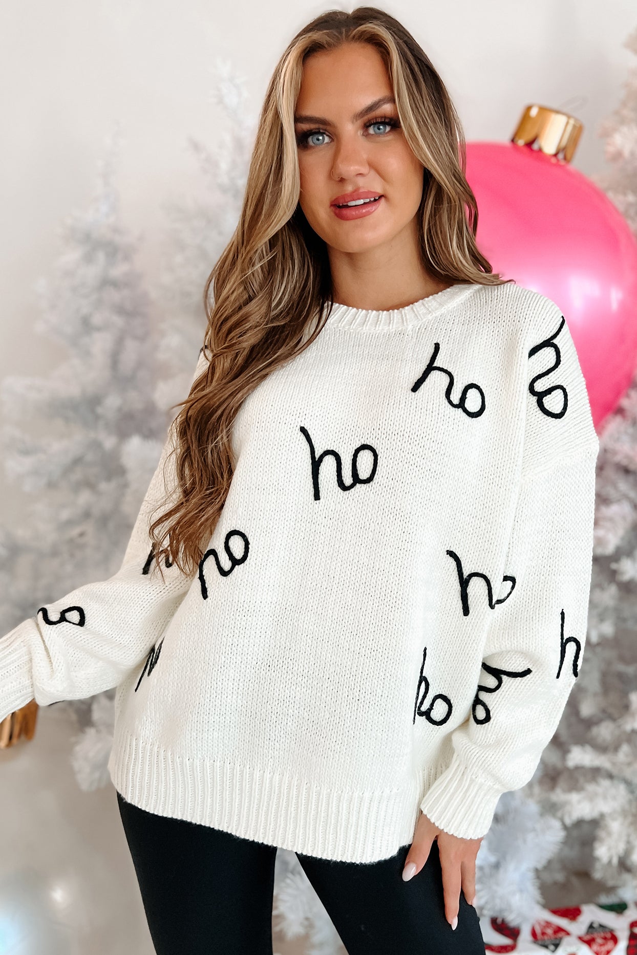 Rebel Without A Claus Oversized Holiday Sweater (Ivory)-The Formal Wear